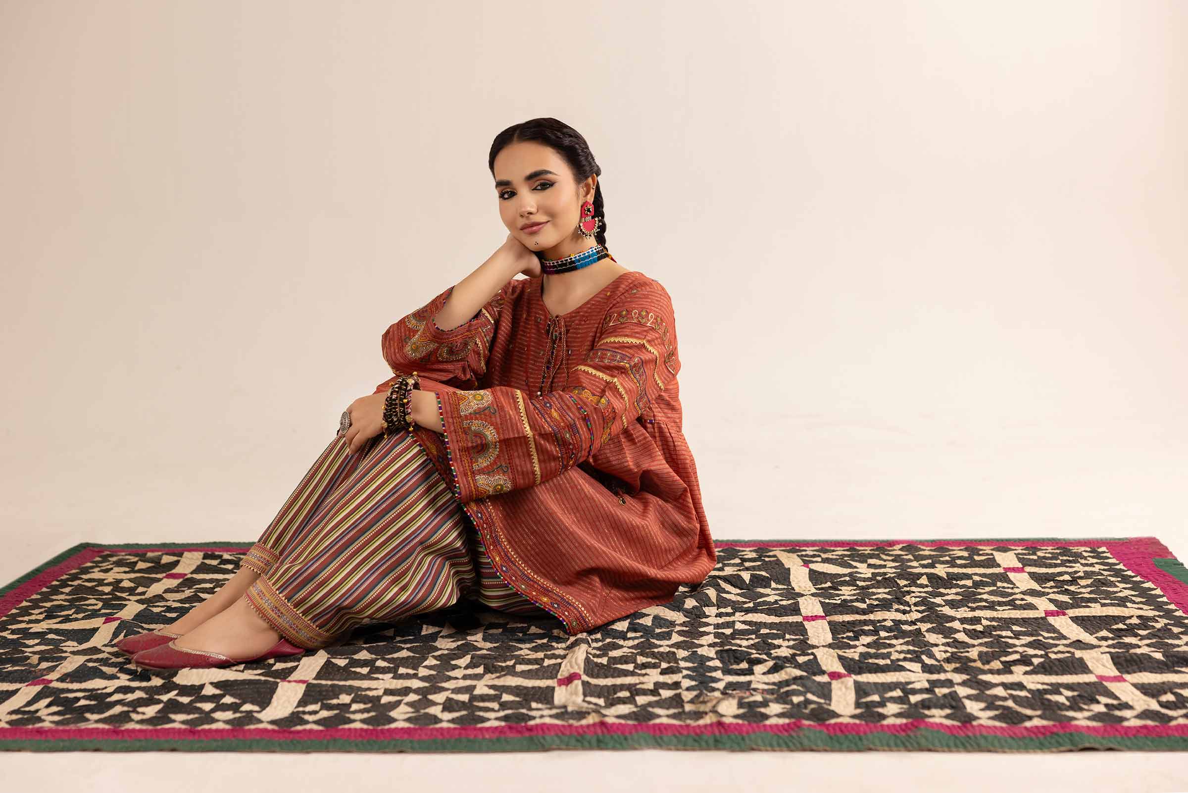 2 Piece - Printed Embroidered Suit - PE25-95