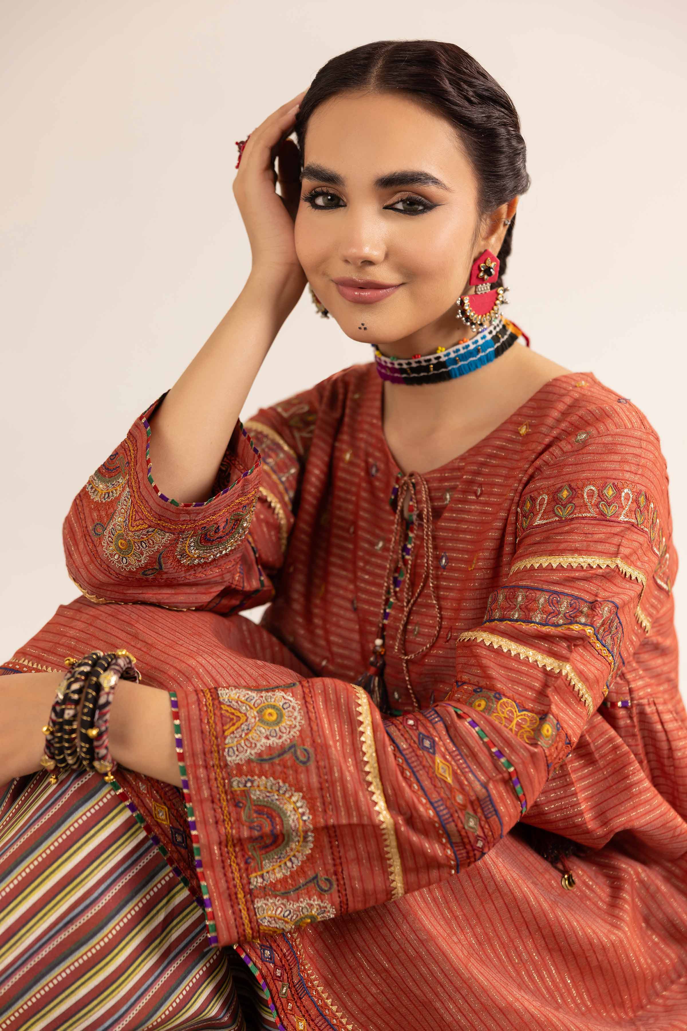 2 Piece - Printed Embroidered Suit - PE25-95
