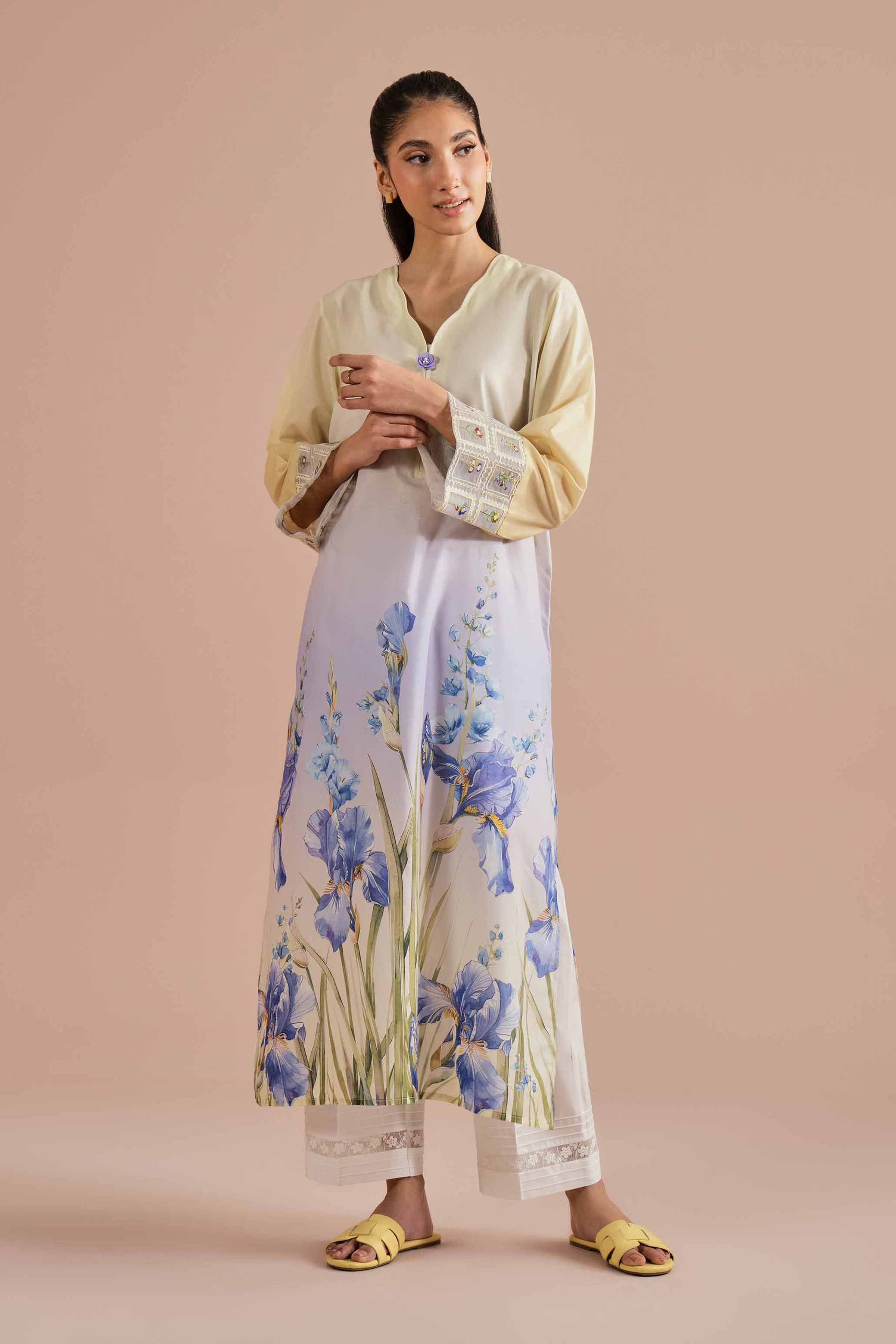 Printed Embroidered Shirt - PE26-02 NishatUAE Yellow Lawn 1PC Embroidered Ready To Wear