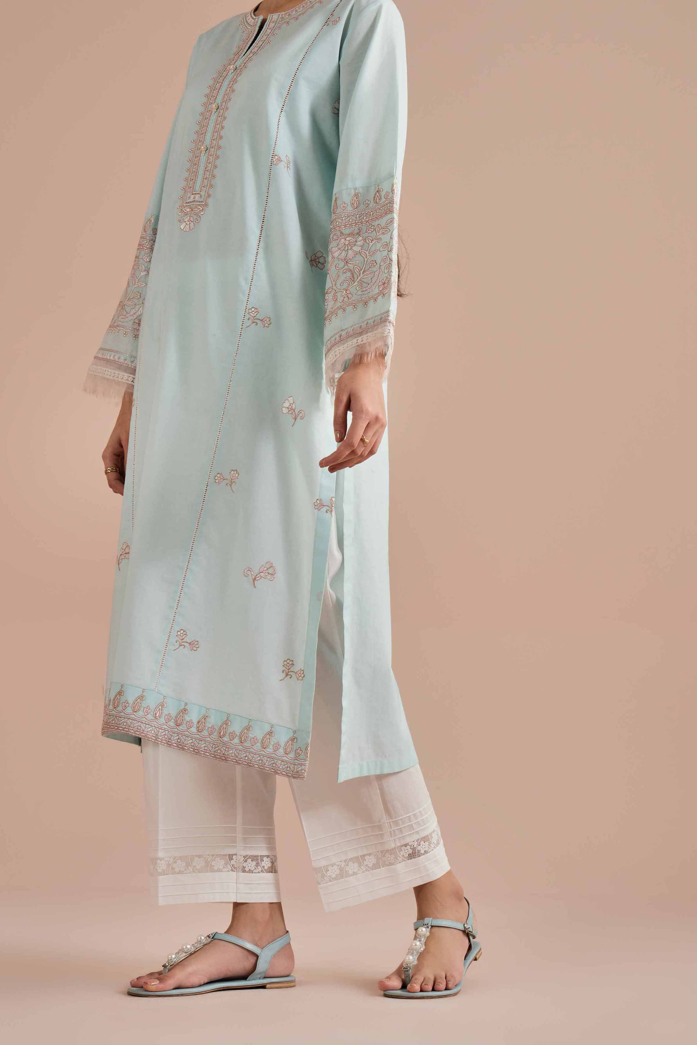 Embroidered Shirt - PE26-04 Blue Cambric 1PC  Embroidered READY TO WEAR