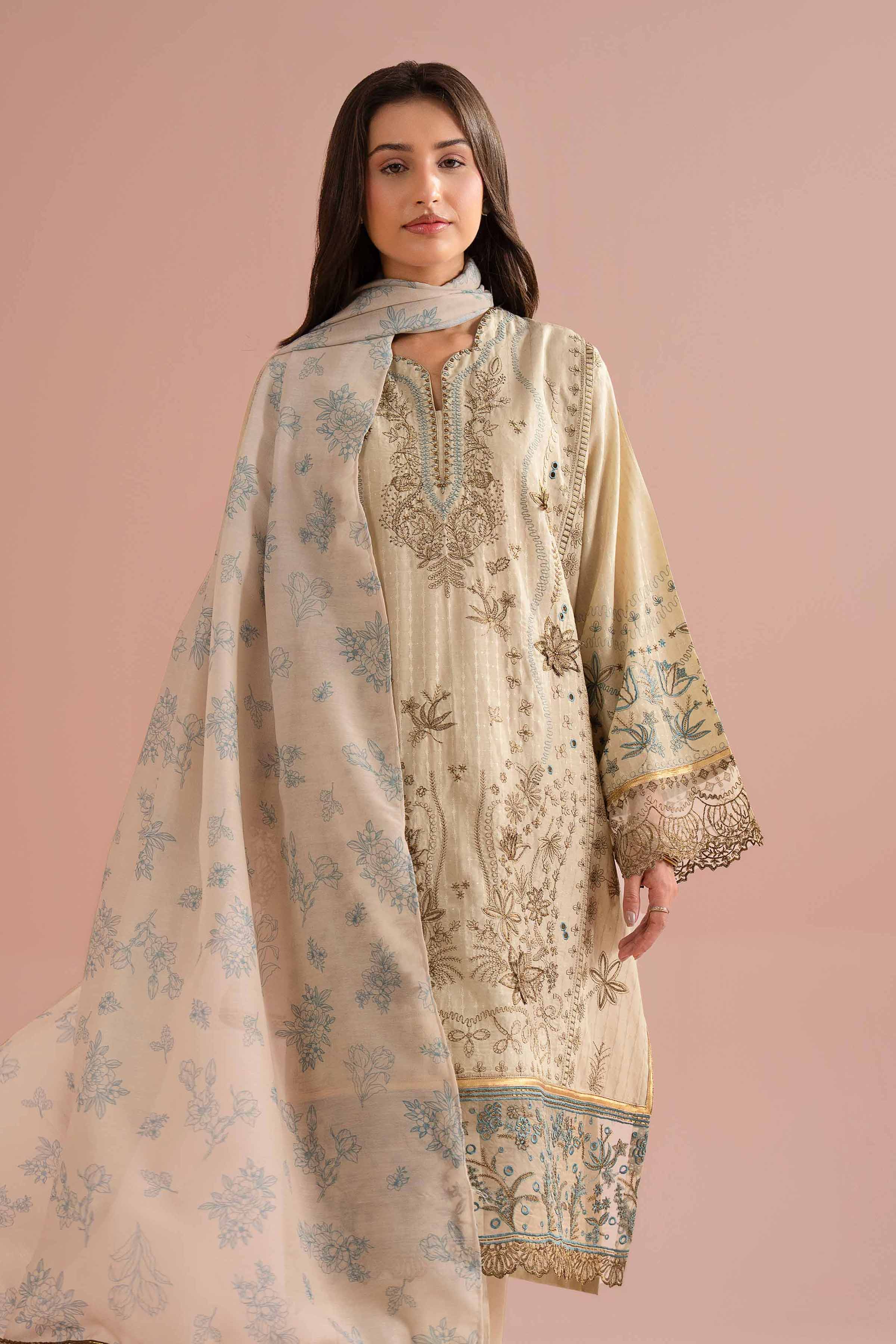3 Piece - Printed Embroidered Suit - PE26-115
