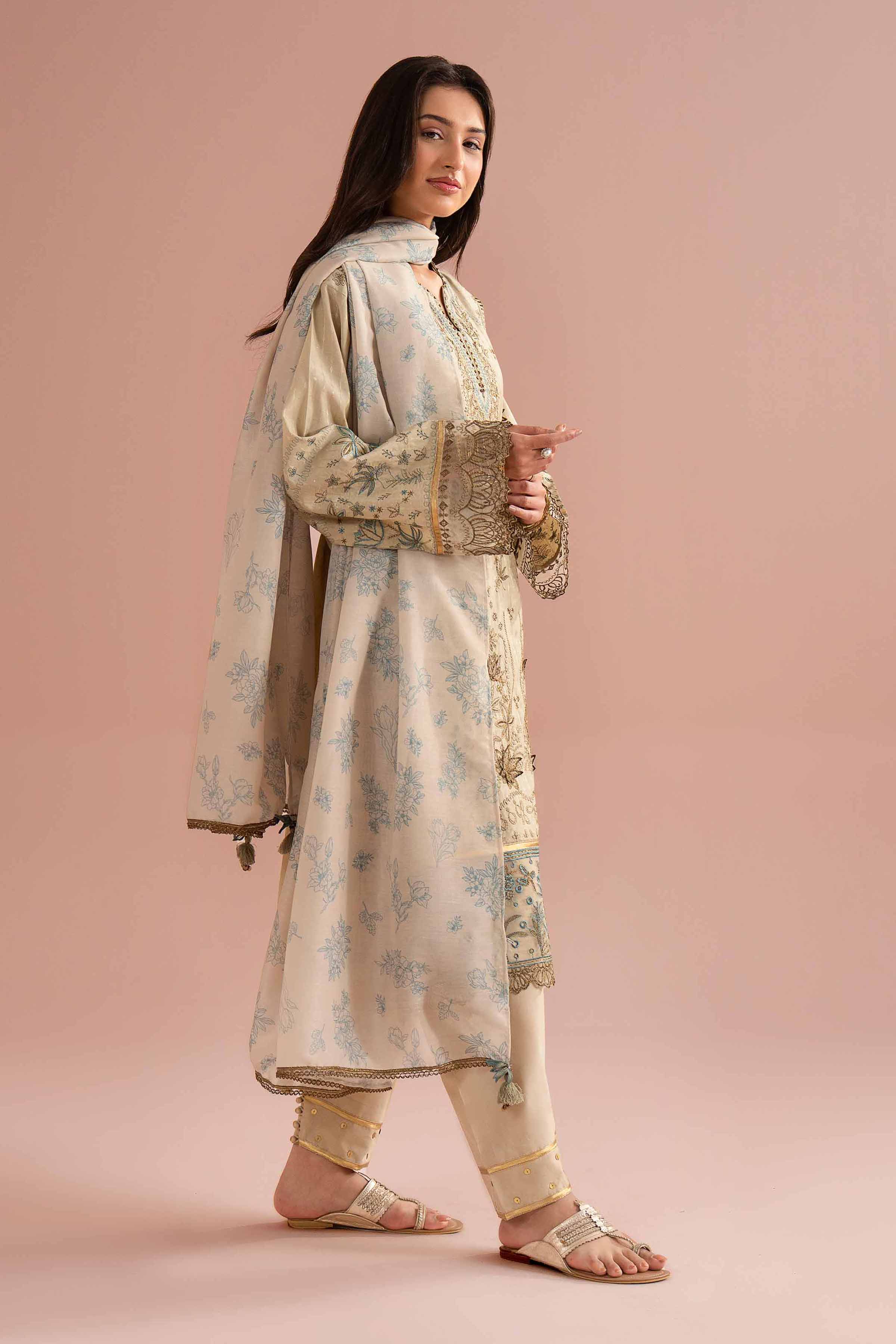 3 Piece - Printed Embroidered Suit - PE26-115