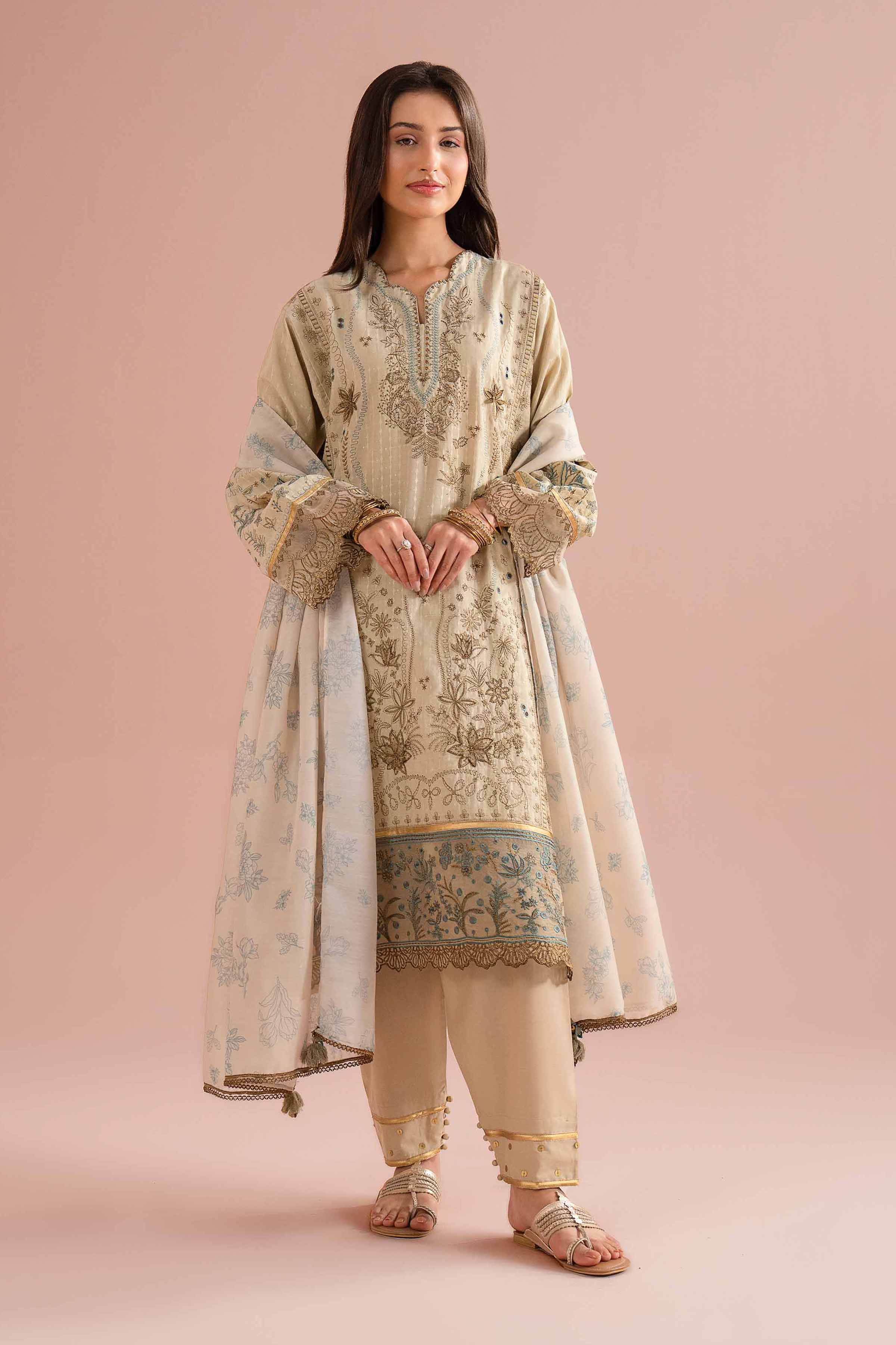 3 Piece - Printed Embroidered Suit - PE26-115