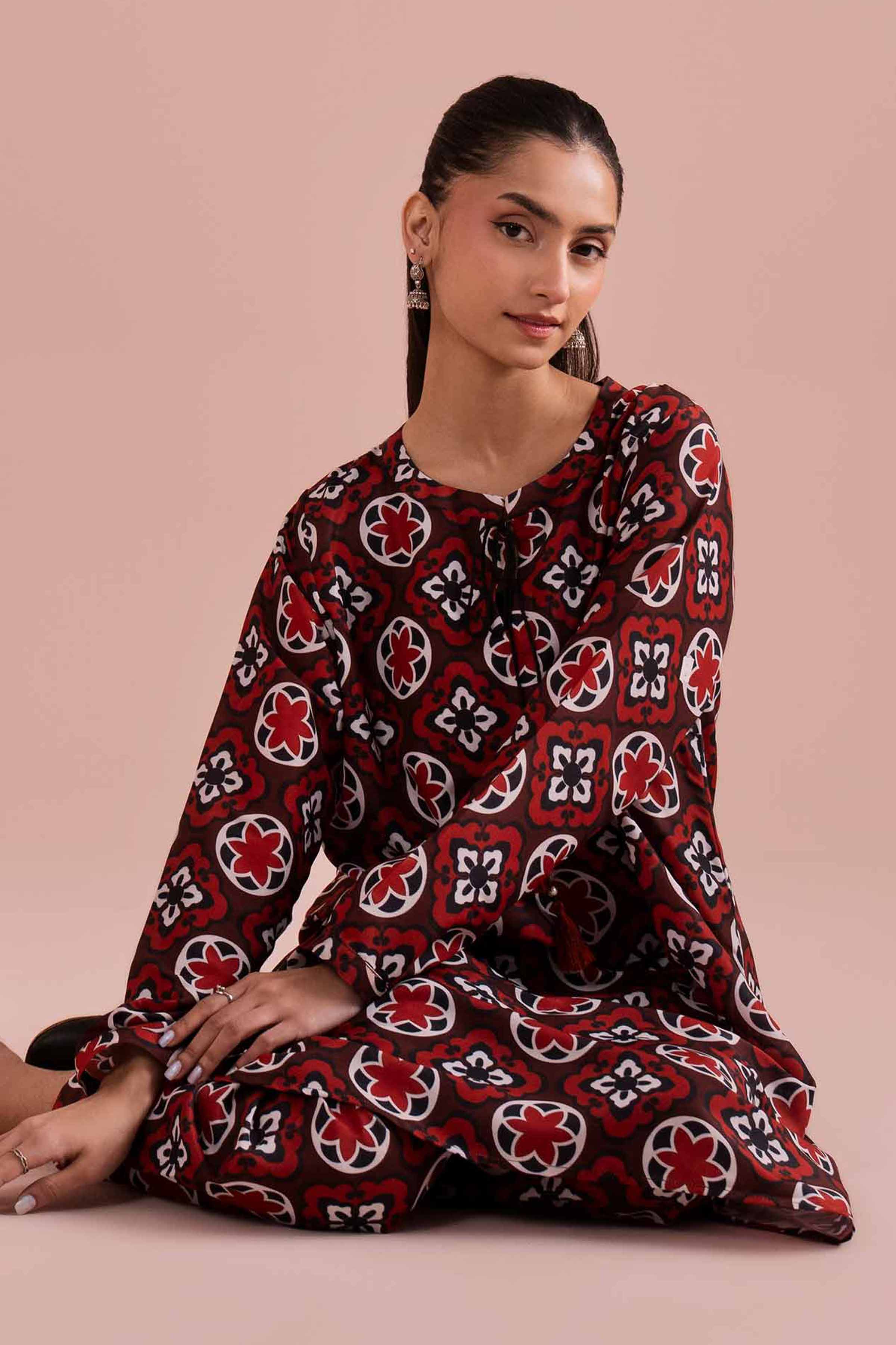 2 Piece - Printed Suit - PE26-12 NishatUAE Red Lawn 2PC Printed Ready To Wear