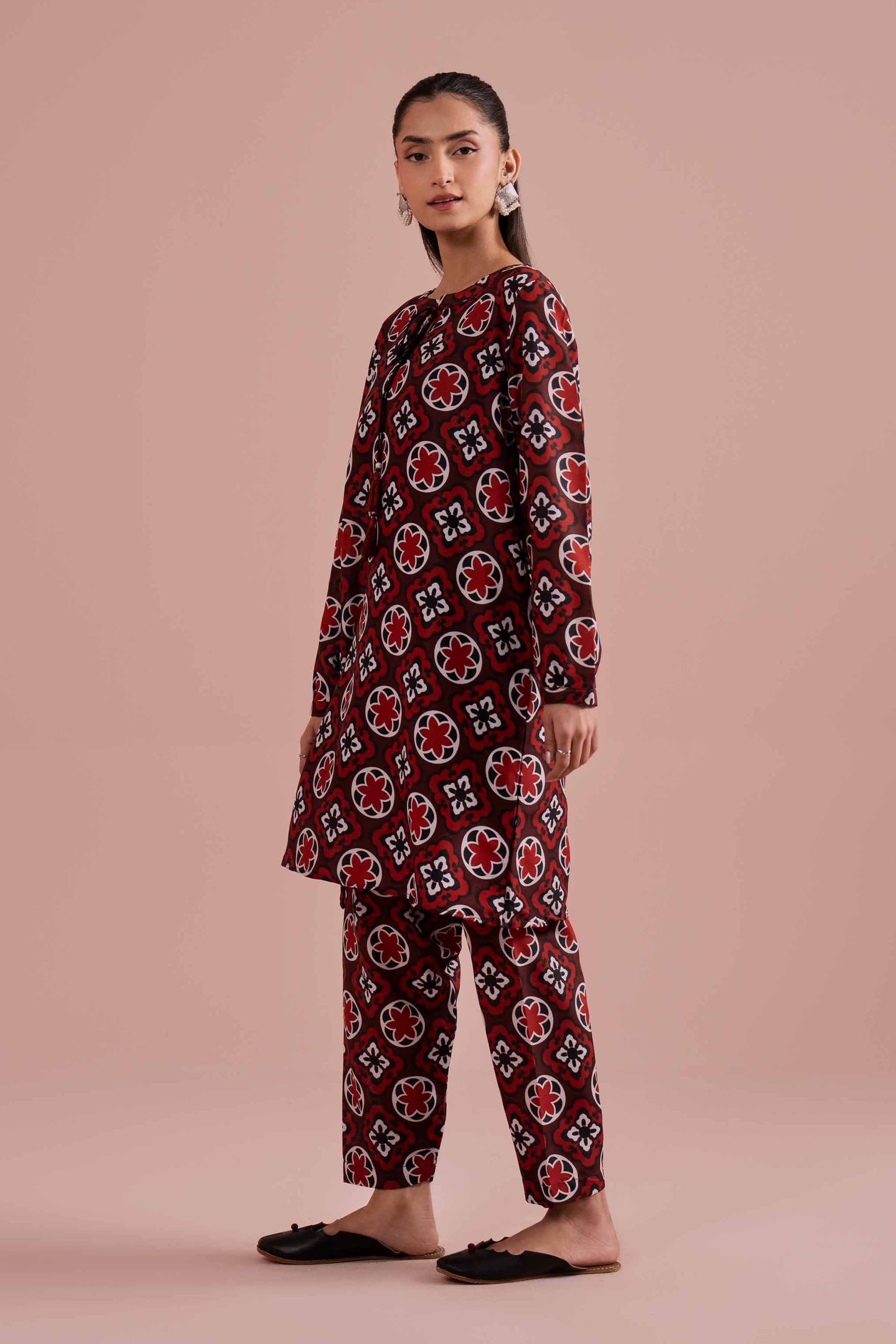 2 Piece - Printed Suit - PE26-12 NishatUAE Red Lawn 2PC Printed Ready To Wear