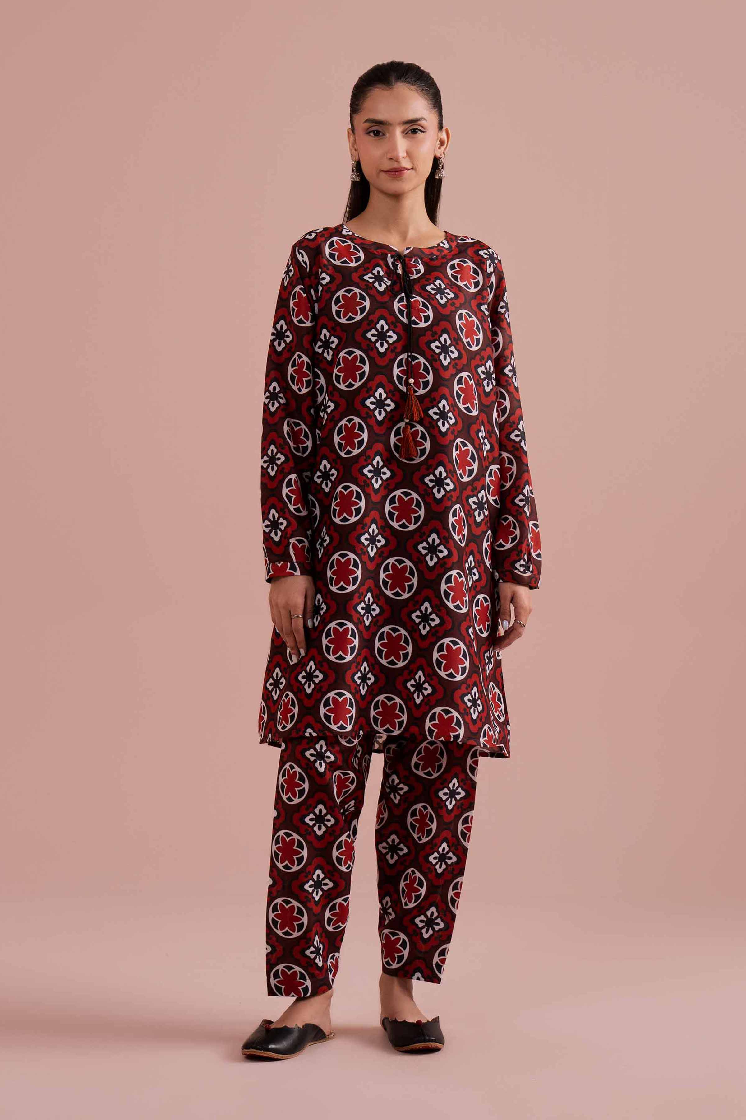 2 Piece - Printed Suit - PE26-12 NishatUAE Red Lawn 2PC Printed Ready To Wear