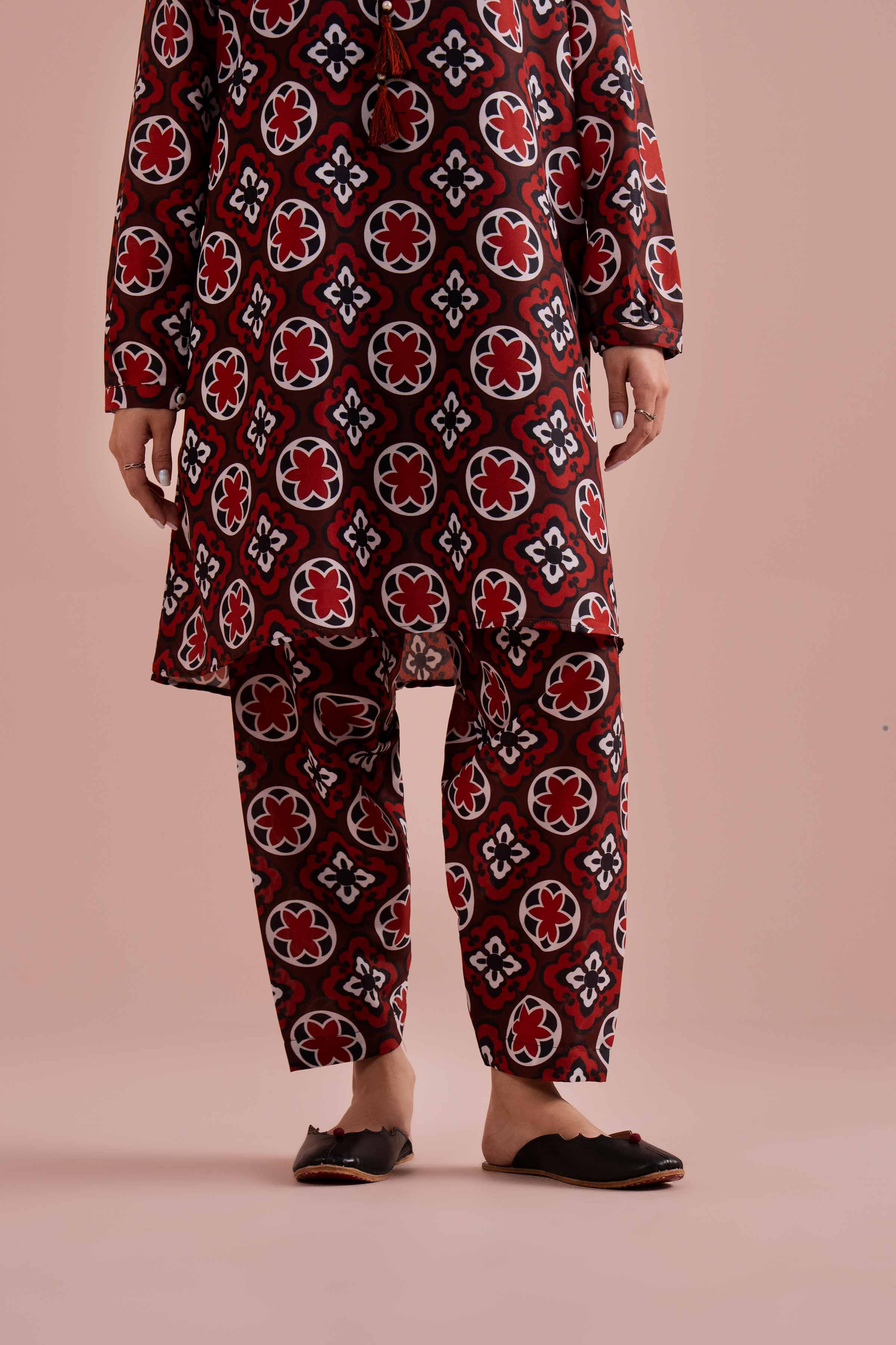 2 Piece - Printed Suit - PE26-12 NishatUAE Red Lawn 2PC Printed Ready To Wear