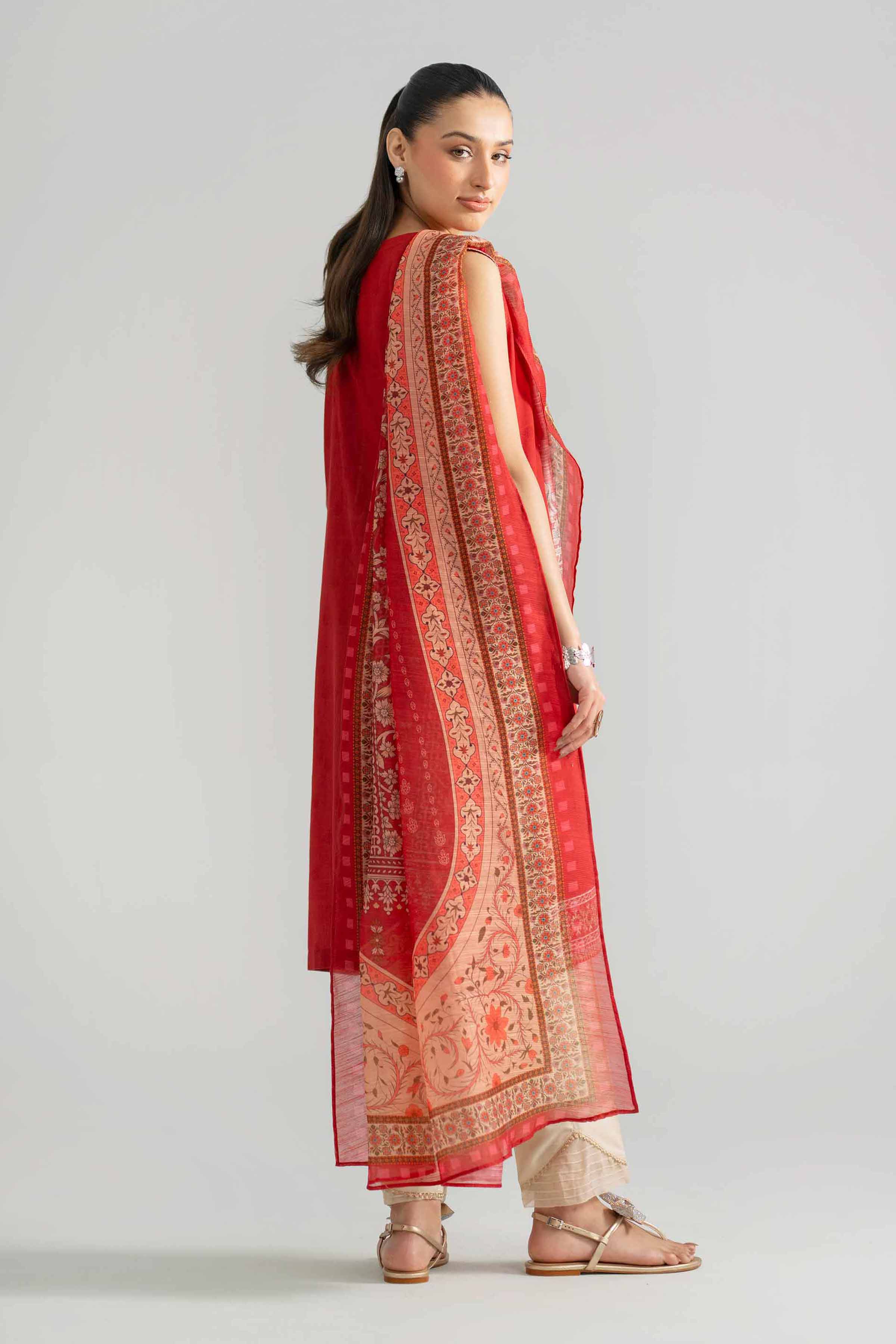 2 Piece - Embroidered Suit - PE26-128 Red Jacquard 2PC Embroidered READY TO WEAR