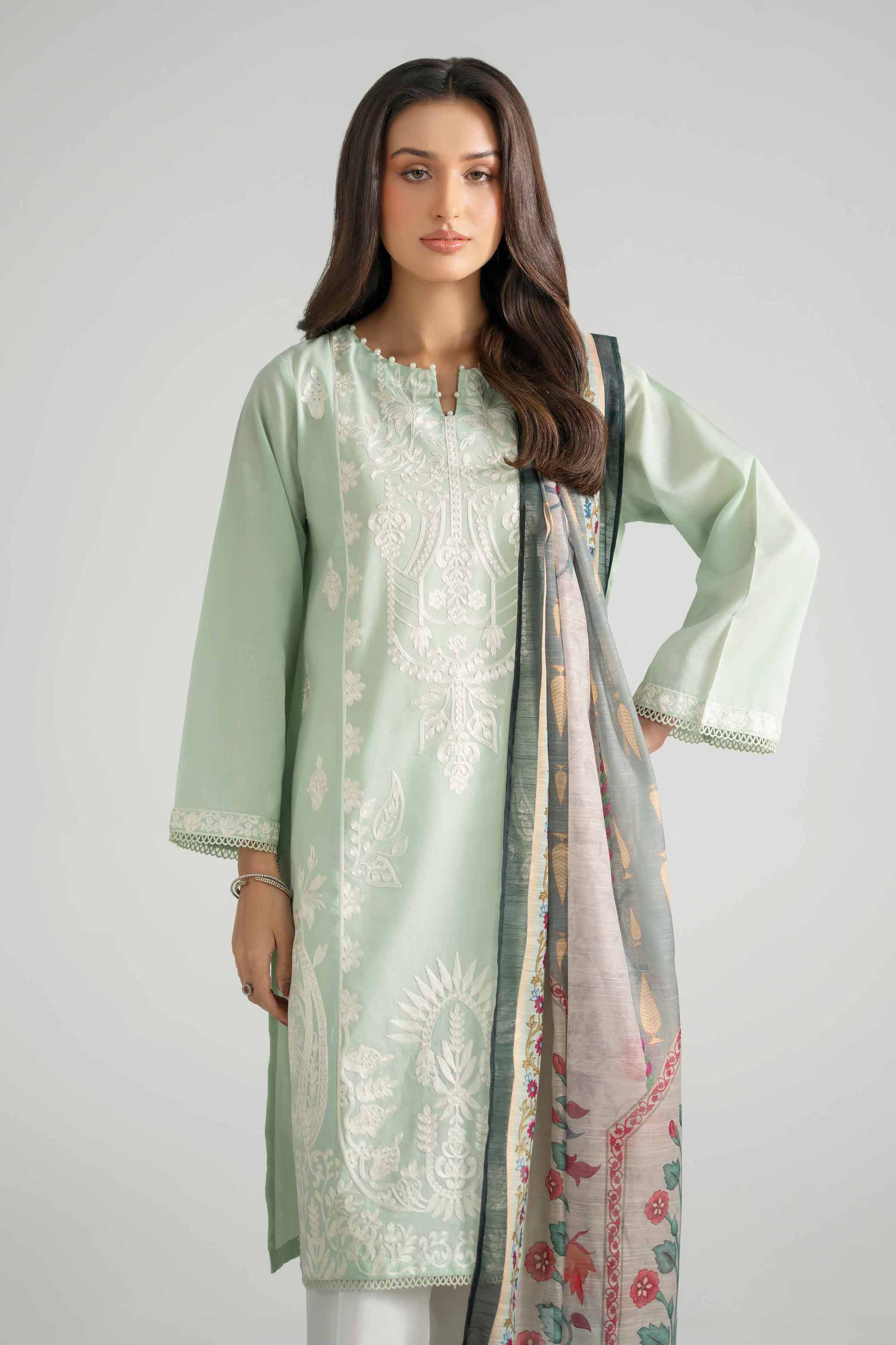 2 Piece - Embroidered Suit - PE26-131 Green Jacquard 2PC Embroidered READY TO WEAR