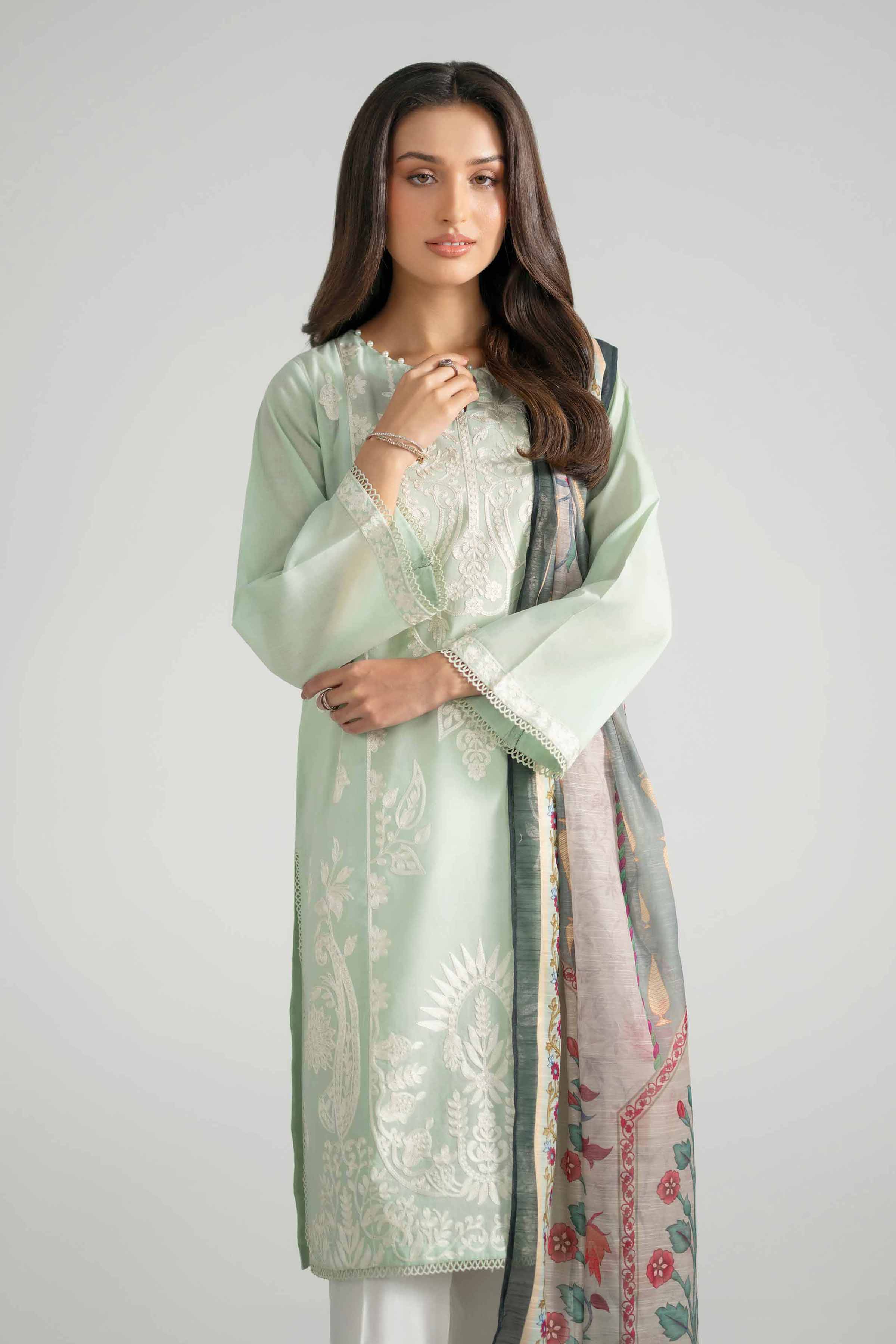 2 Piece - Embroidered Suit - PE26-131 Green Jacquard 2PC Embroidered READY TO WEAR
