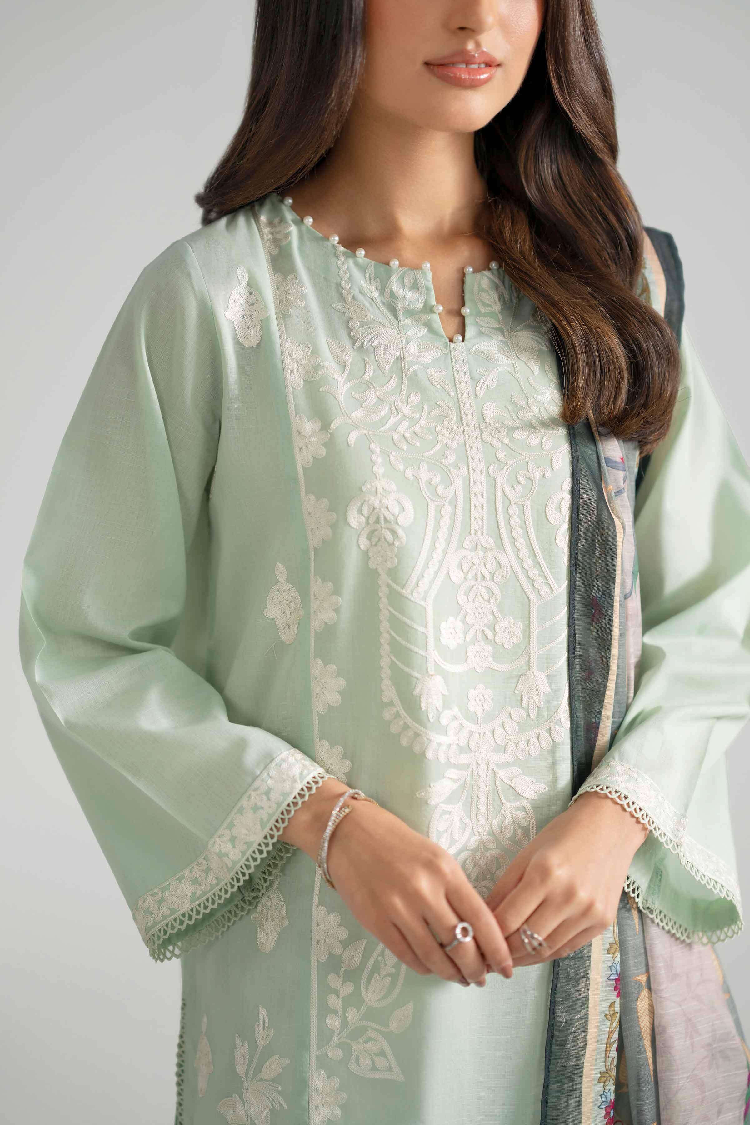 2 Piece - Embroidered Suit - PE26-131 Green Jacquard 2PC Embroidered READY TO WEAR