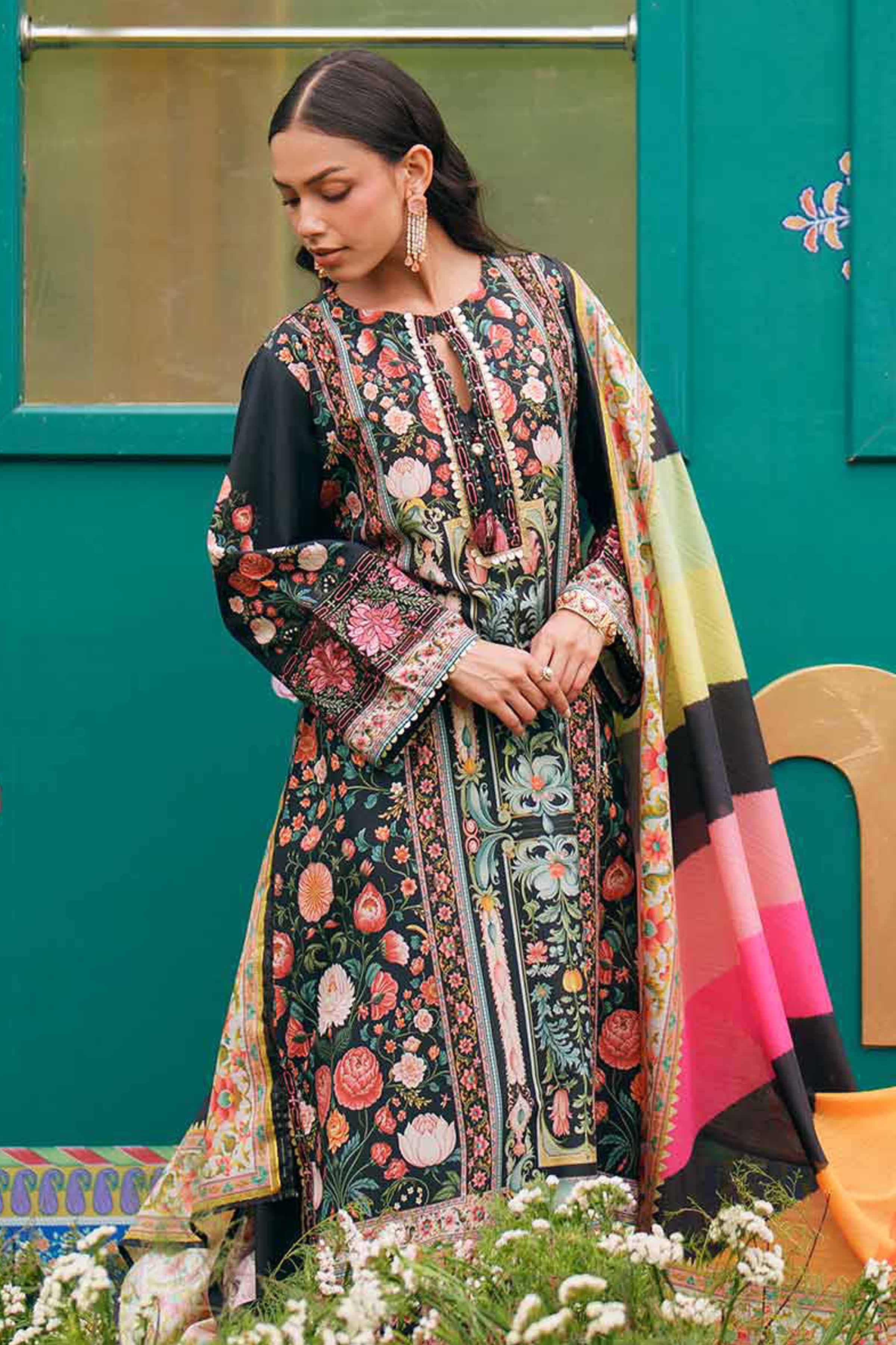 2 Piece - Embroidered Suit - PE26-133 Multi Fine  Embroidered Straight shirt