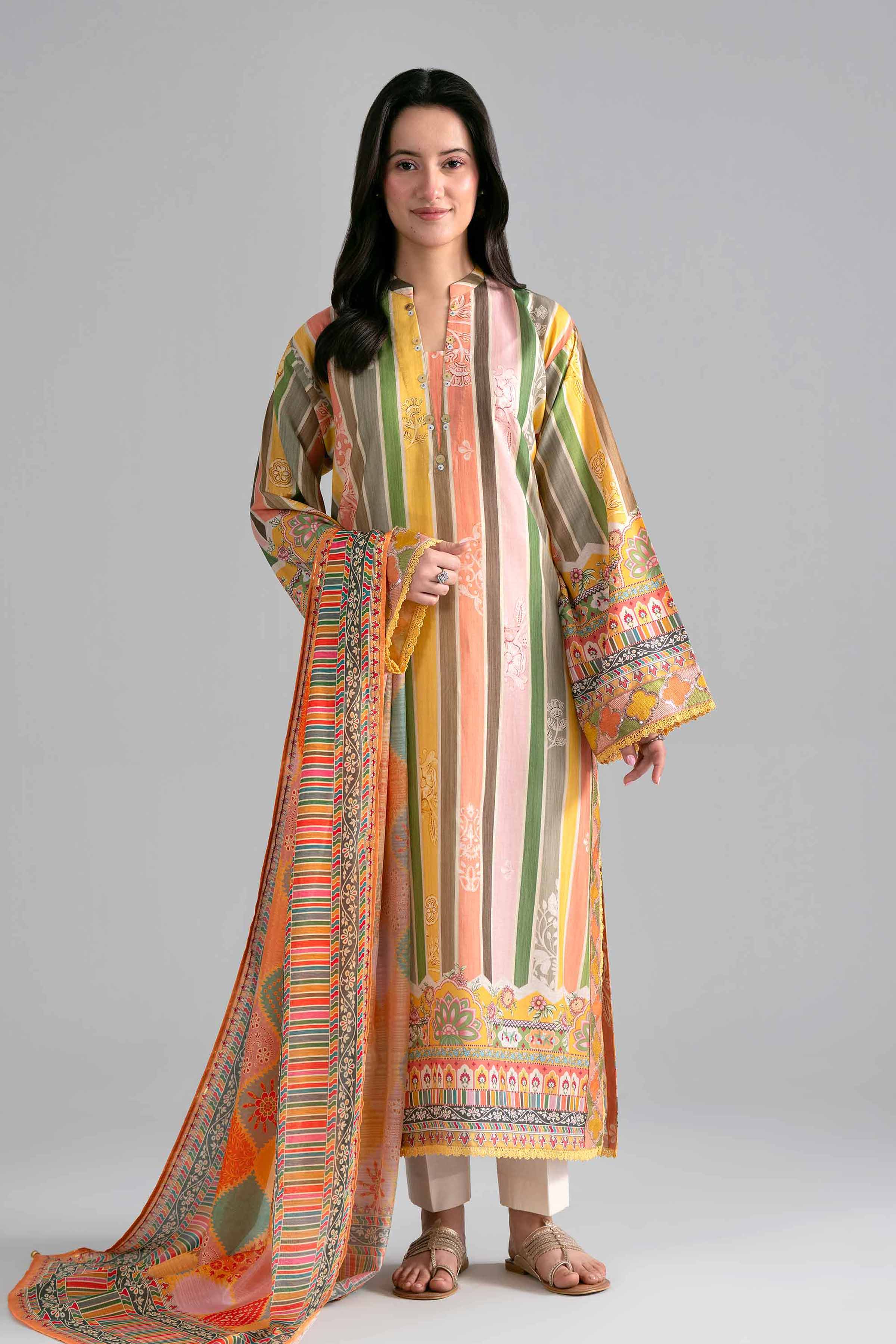 2 Piece - Printed Embroidered Suit - PE26-137 Multi Fine Texture Base 2PC Embroidered READY TO WEAR