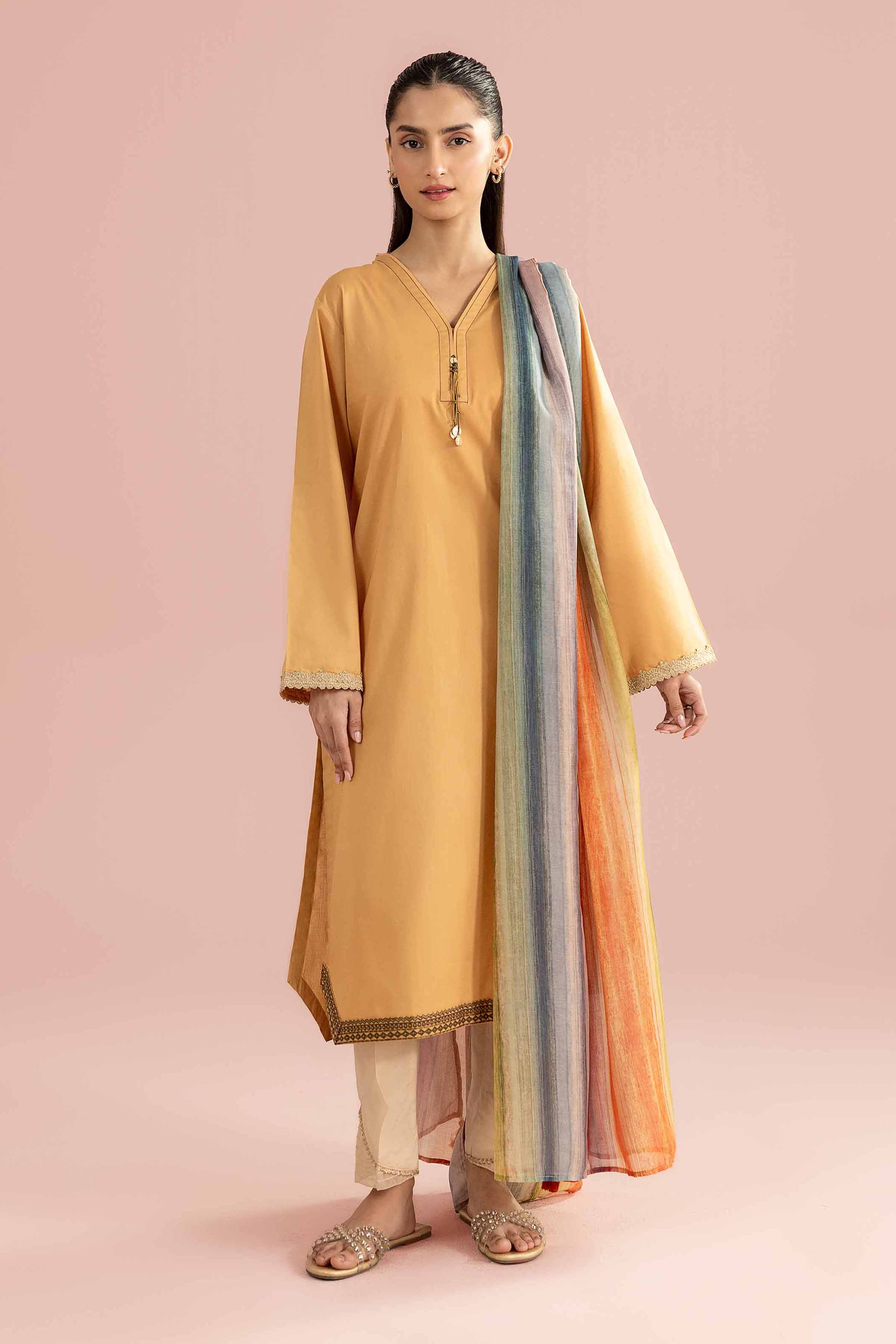 2 Piece - Embroidered Suit - PE26-138 Yellow Cambric 2PC Embroidered READY TO WEAR