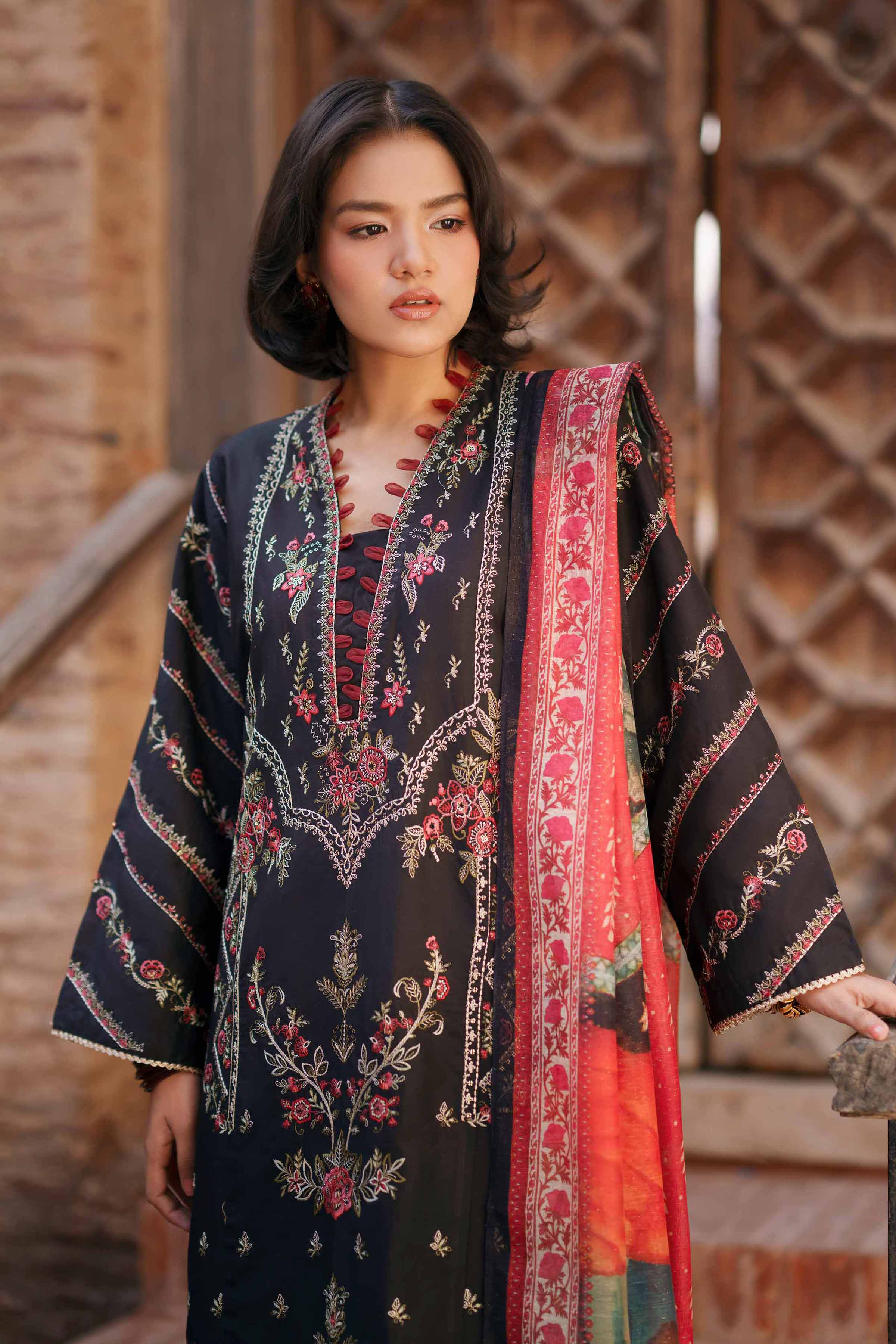 2 Piece - Embroidered Suit - PE26-144 Black Cambric 2PC Embroidered READY TO WEAR