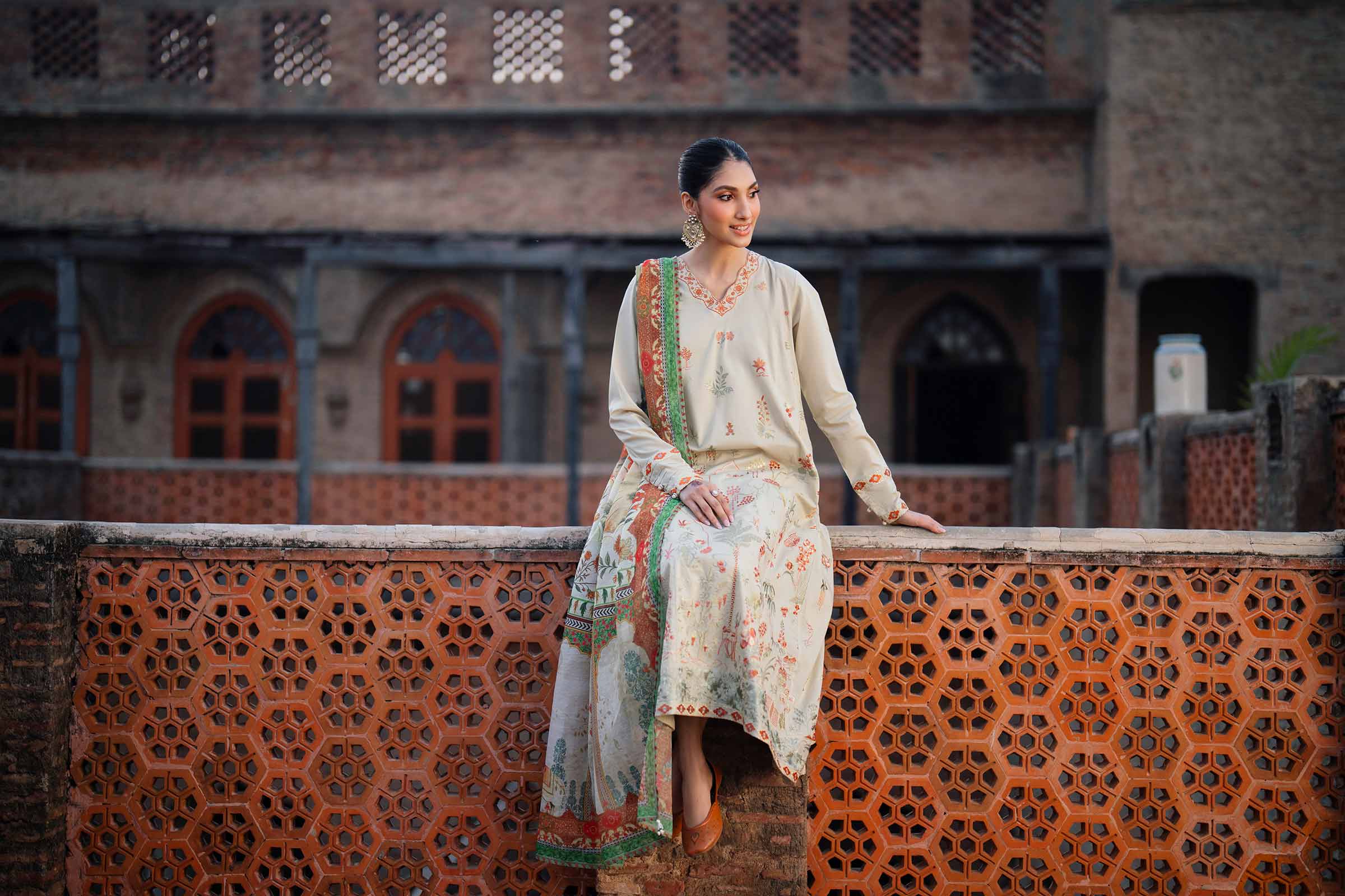 3 Piece - Printed Embroidered Suit - PE26-147 Green Cambric 3PC Embroidered READY TO WEAR