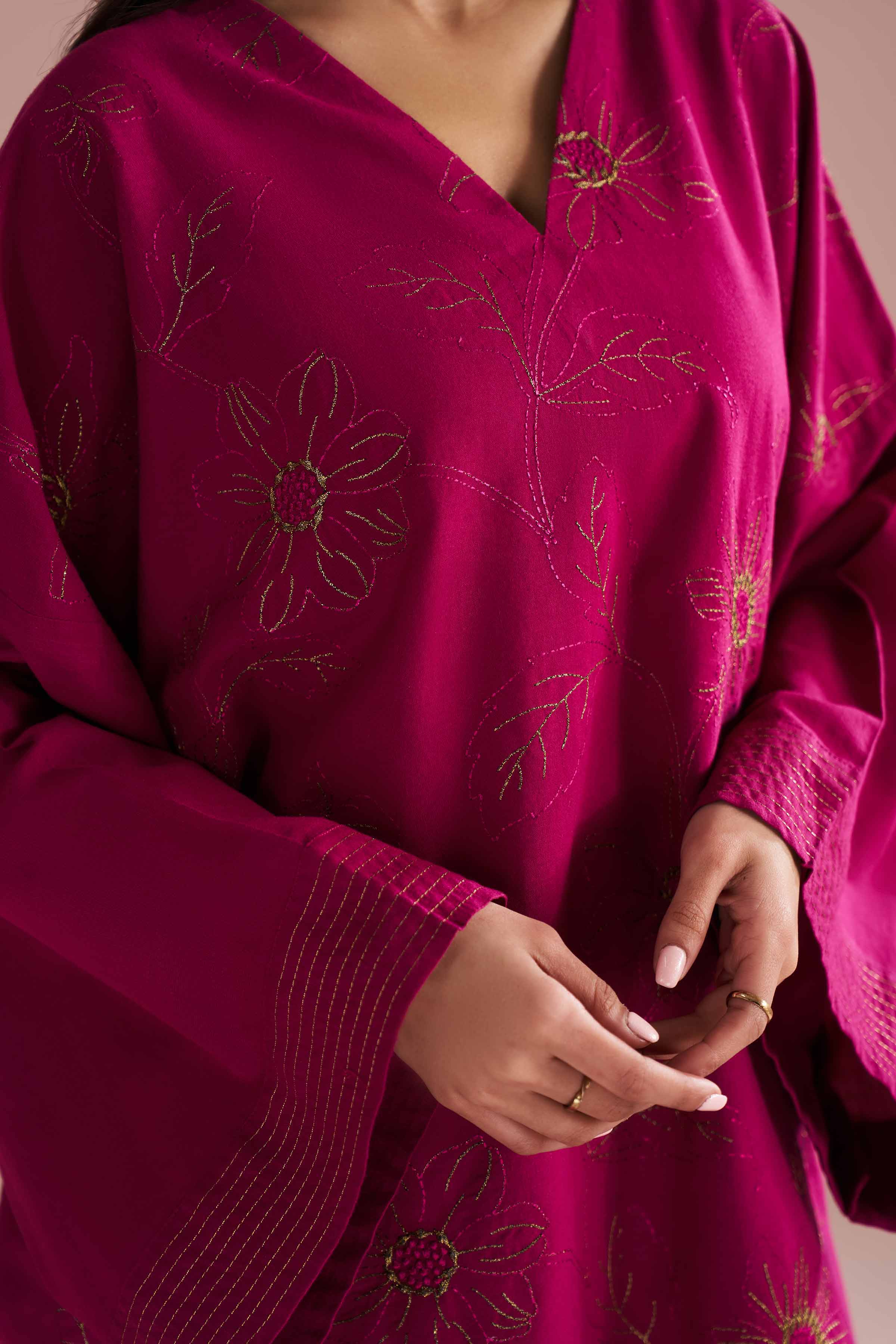 2 Piece - Embroidered Suit - PE26-148 Purple Linen 2PC Embroidered READY TO WEAR