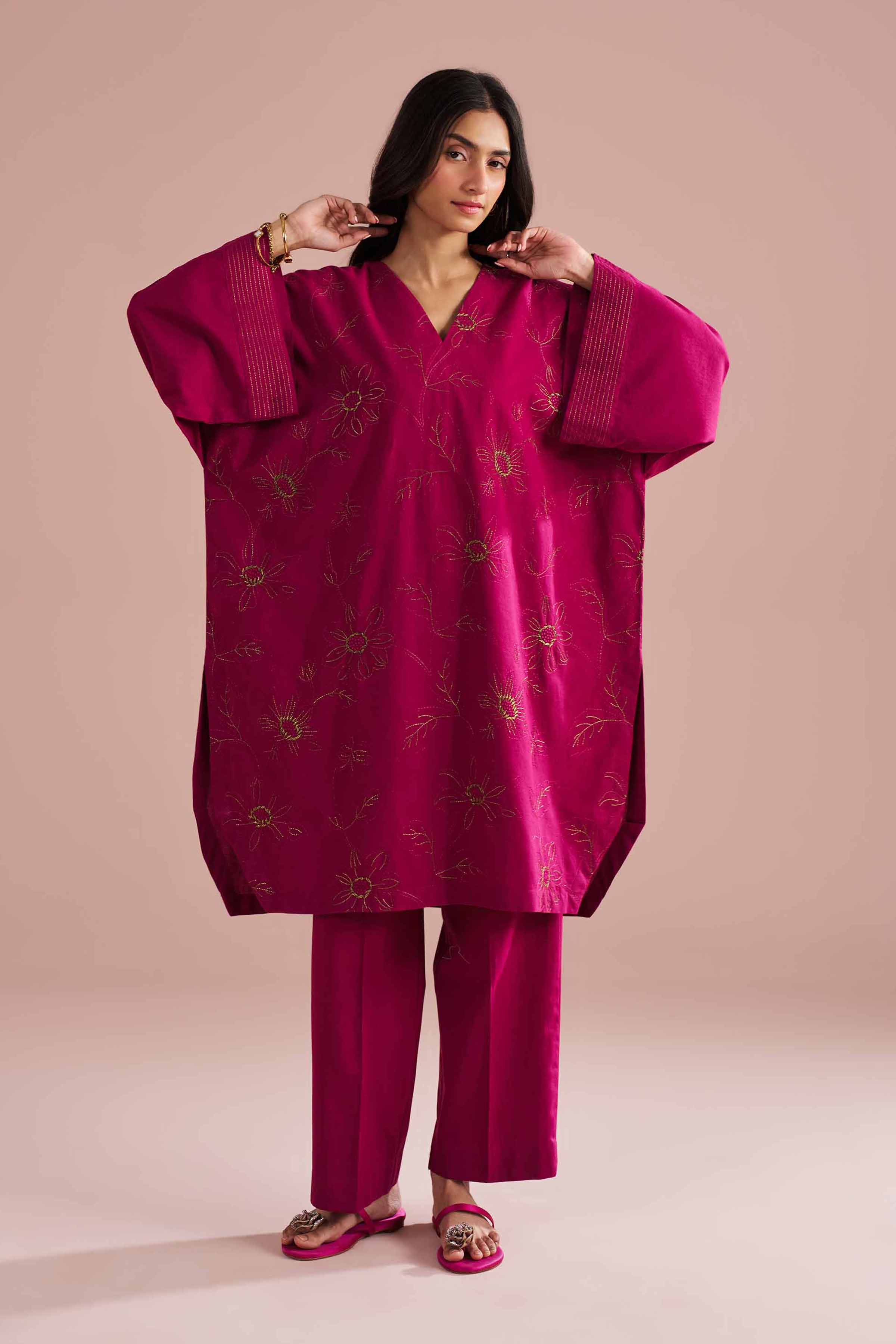 2 Piece - Embroidered Suit - PE26-148 Purple Linen 2PC Embroidered READY TO WEAR