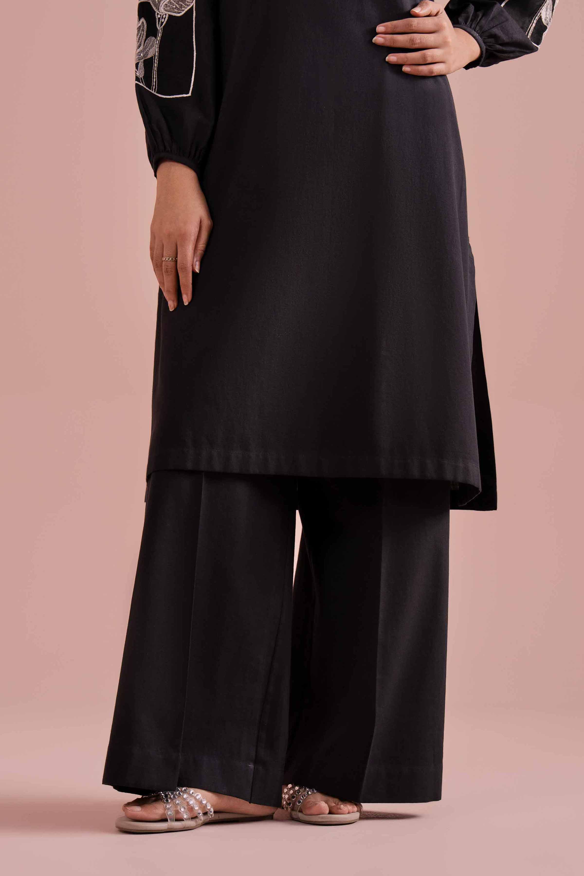 2 Piece - Embroidered Suit - PE26-149 Black Linen 2PC Embroidered READY TO WEAR