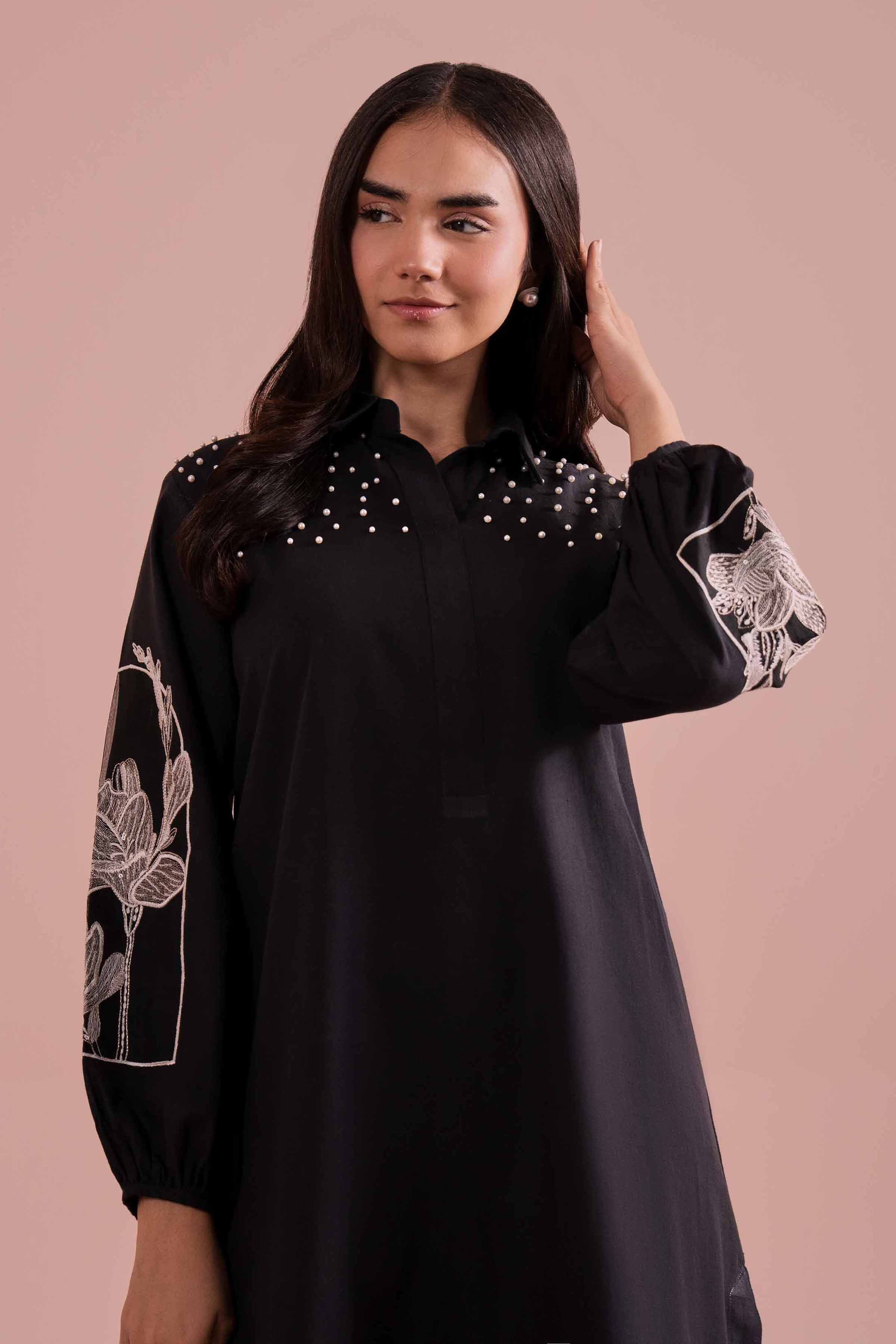 2 Piece - Embroidered Suit - PE26-149 Black Linen 2PC Embroidered READY TO WEAR