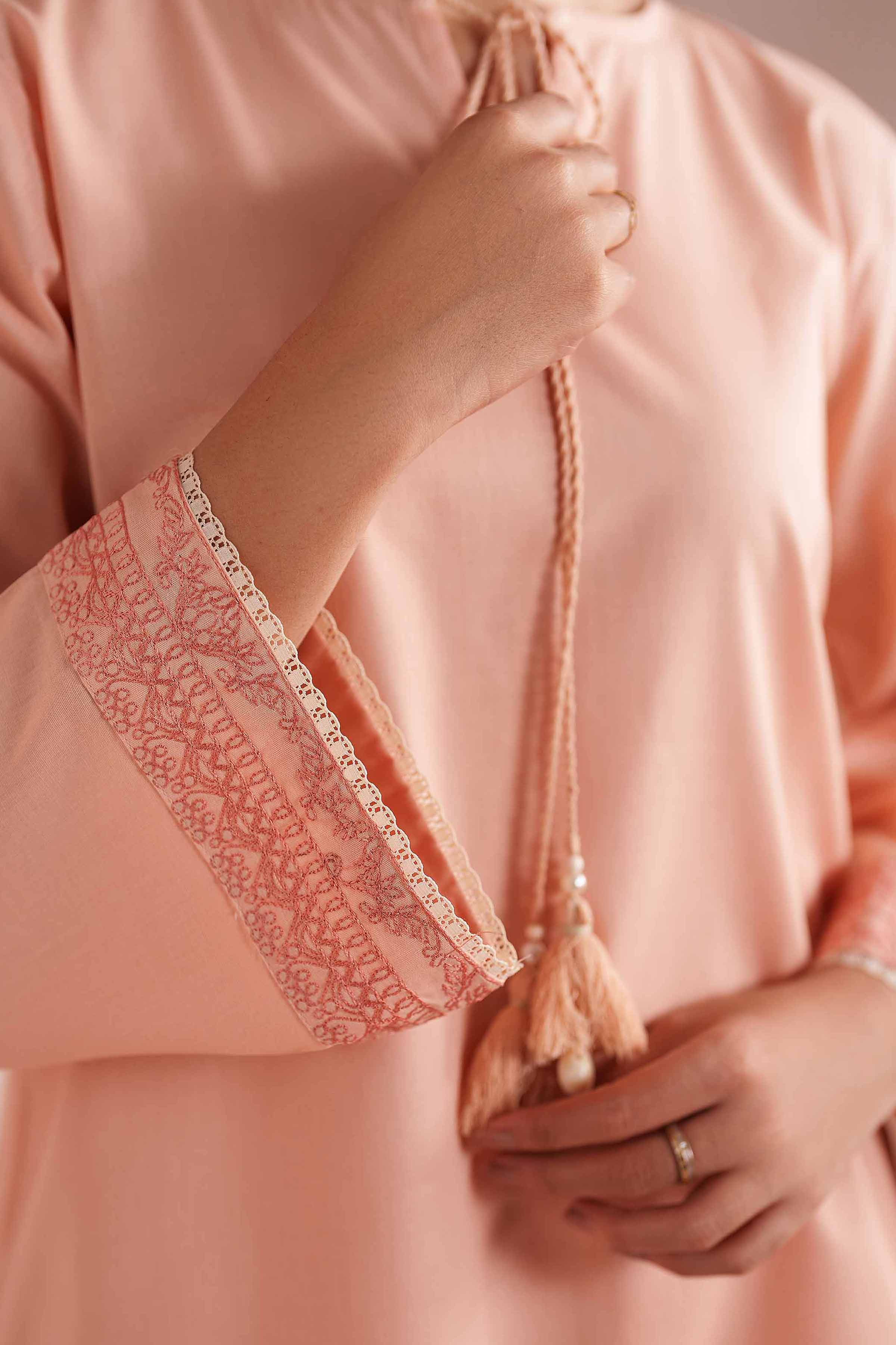 2 Piece - Embroidered Suit - PE26-150 Orange Linen 2PC Embroidered READY TO WEAR