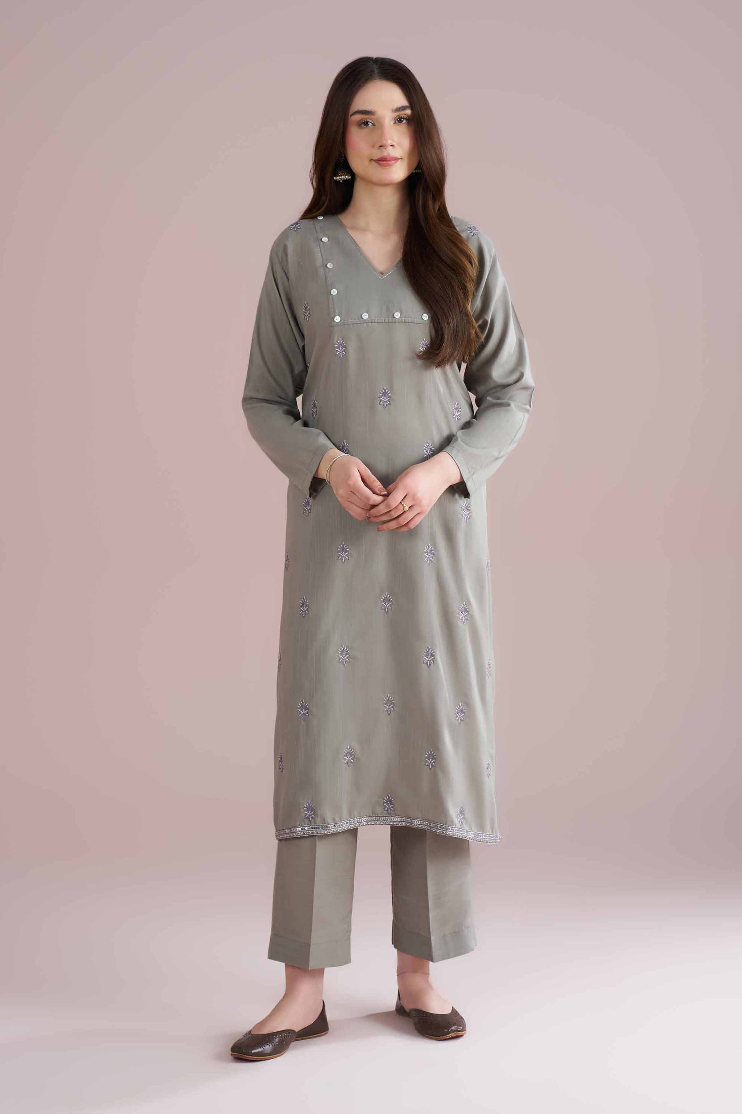 2 Piece - Embroidered Suit - PE26-166 Grey Lawn 2PC Embroidered READY TO WEAR