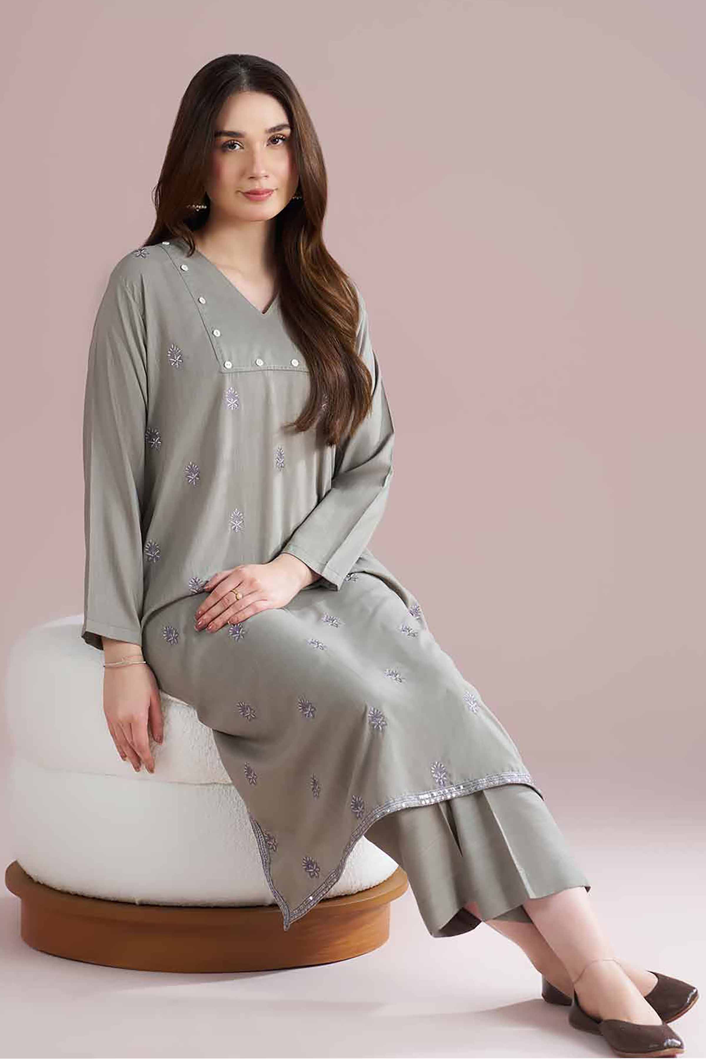 2 Piece - Embroidered Suit - PE26-166 Grey Lawn 2PC Embroidered READY TO WEAR