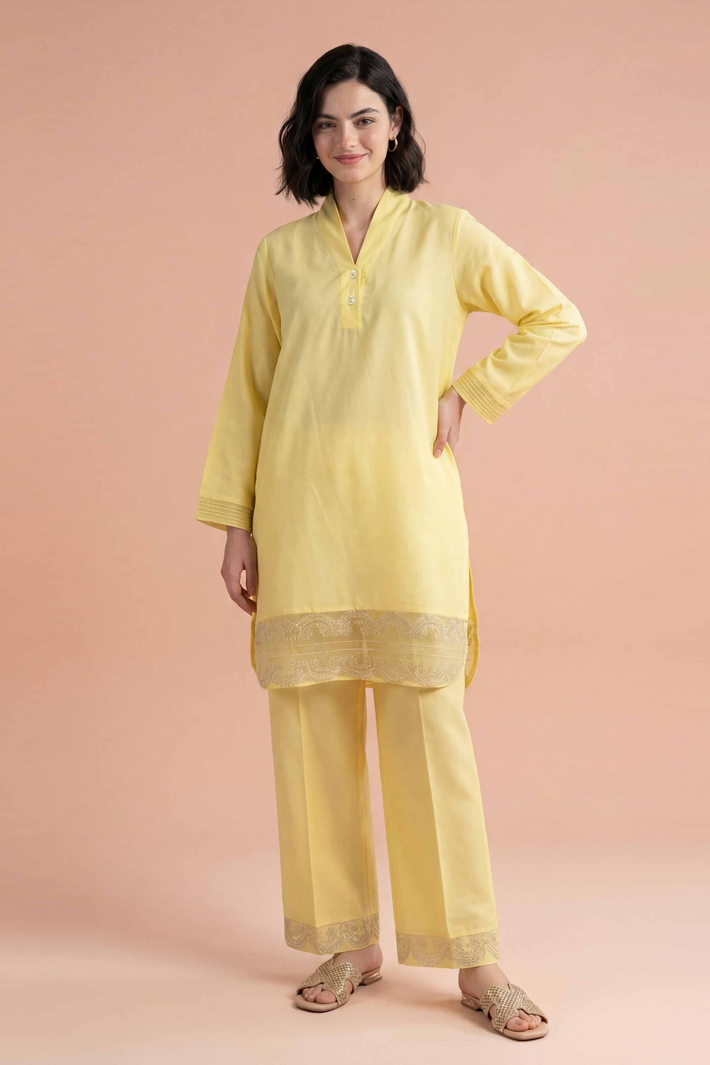 2 Piece - Embroidered Suit - PE26-169 Yellow Lawn 2PC Embroidered