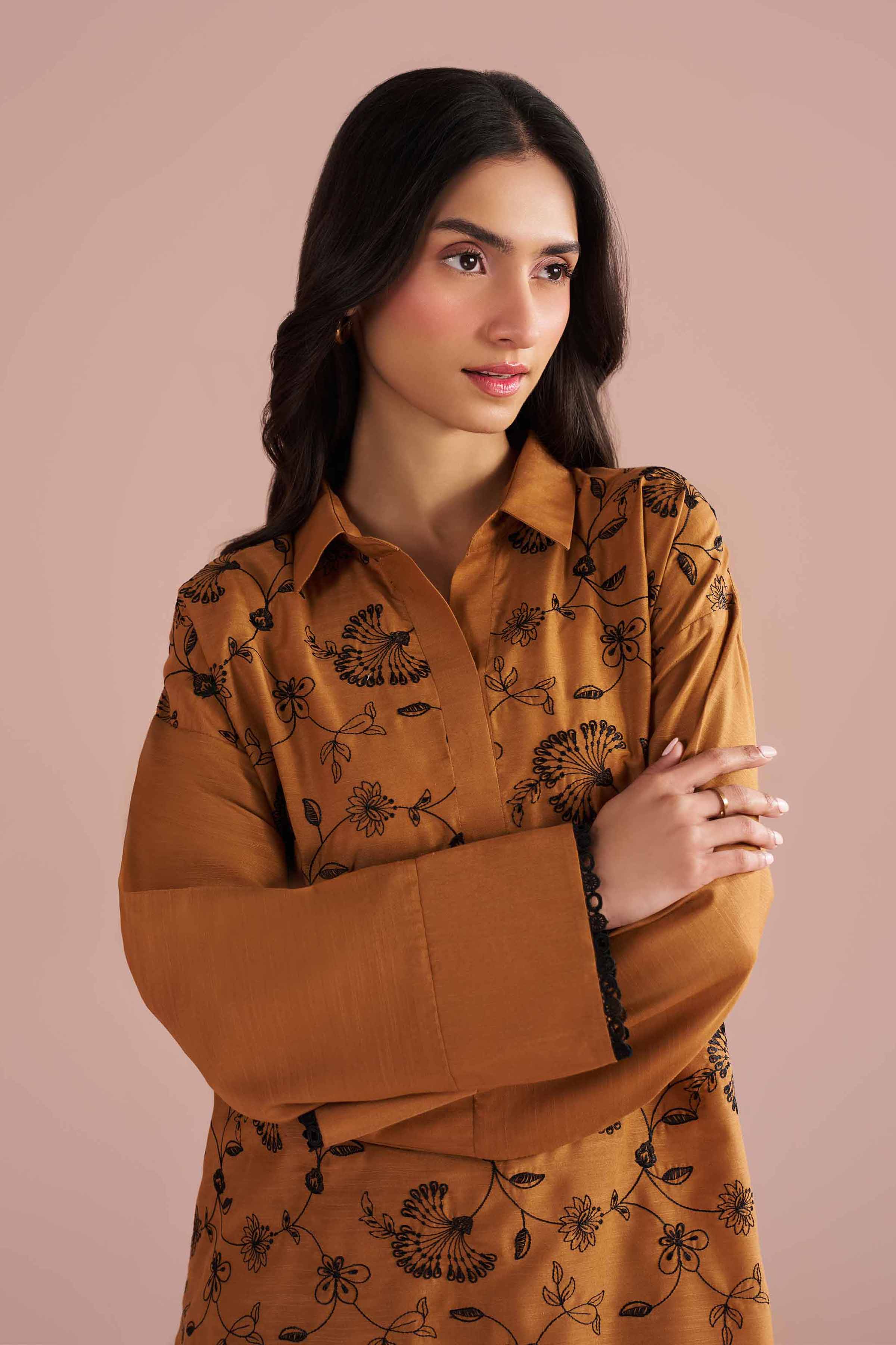2 Piece - Embroidered Suit - PE26-173 Brown Lawn 2PC Embroidered
