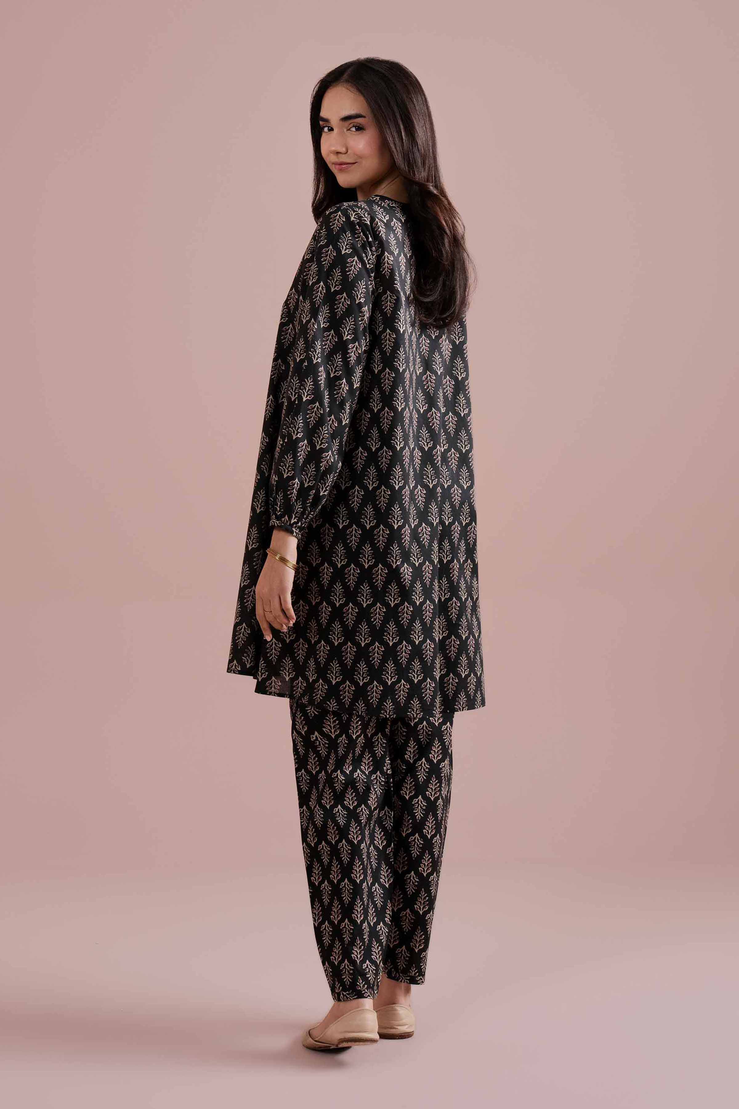 2 Piece - Printed Suit - PE26-176 Black Cambric 2PC Printed READY TO WEAR