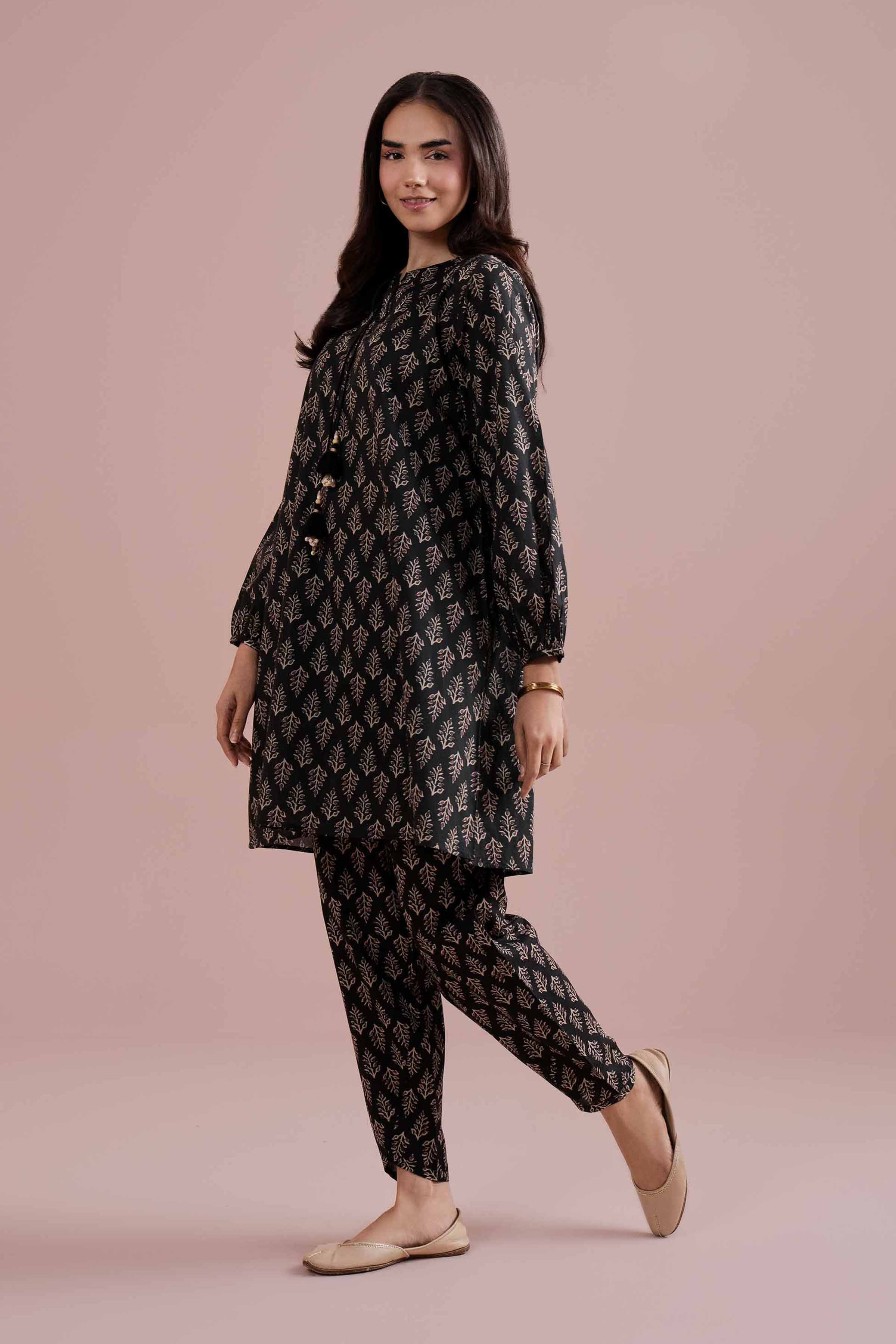 2 Piece - Printed Suit - PE26-176 Black Cambric 2PC Printed READY TO WEAR
