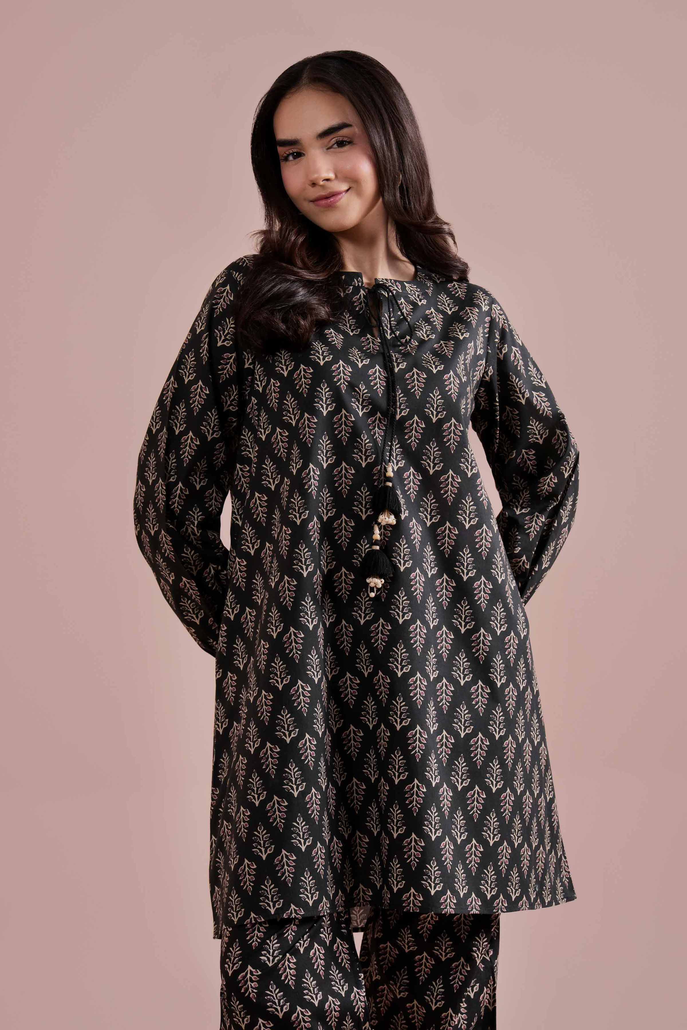 2 Piece - Printed Suit - PE26-176 Black Cambric 2PC Printed READY TO WEAR