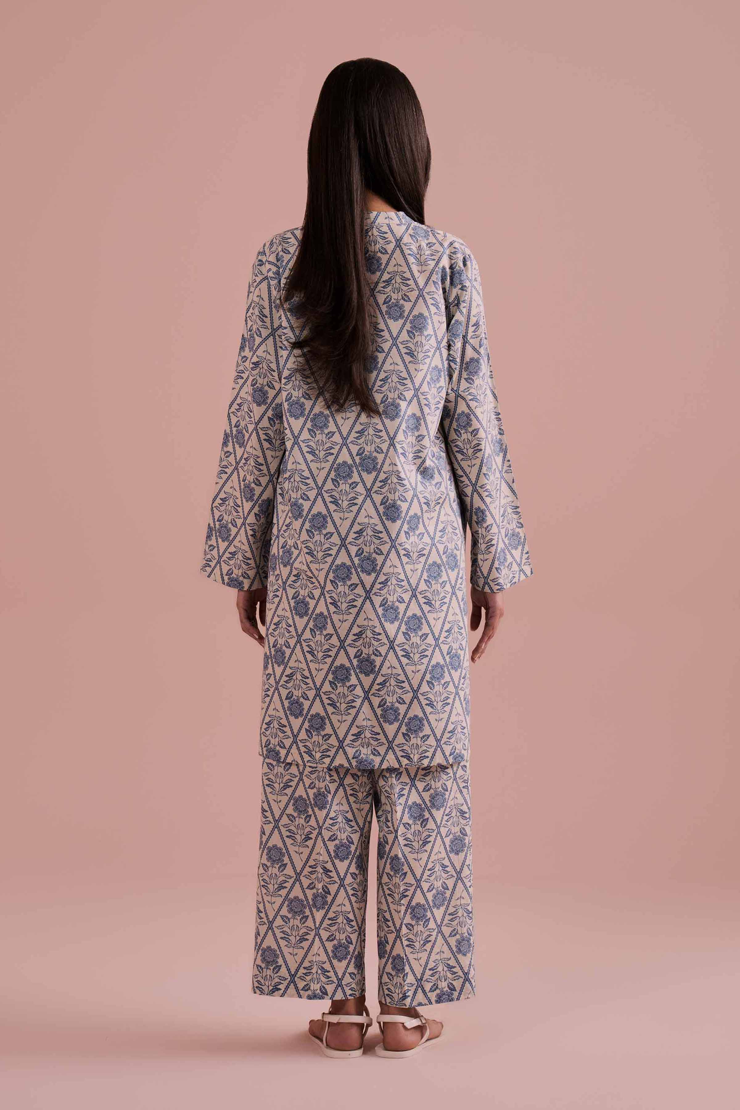 2 Piece - Printed Suit - PE26-178 White Cambric 2PC Printed READY TO WEAR