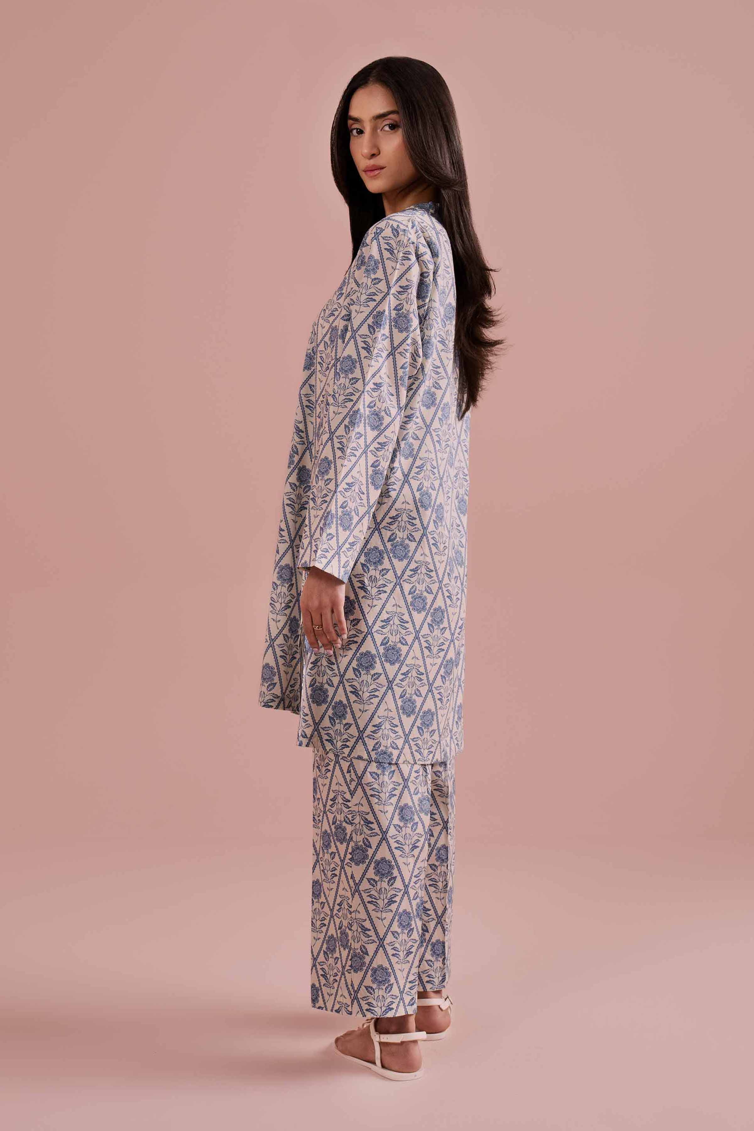 2 Piece - Printed Suit - PE26-178 White Cambric 2PC Printed READY TO WEAR