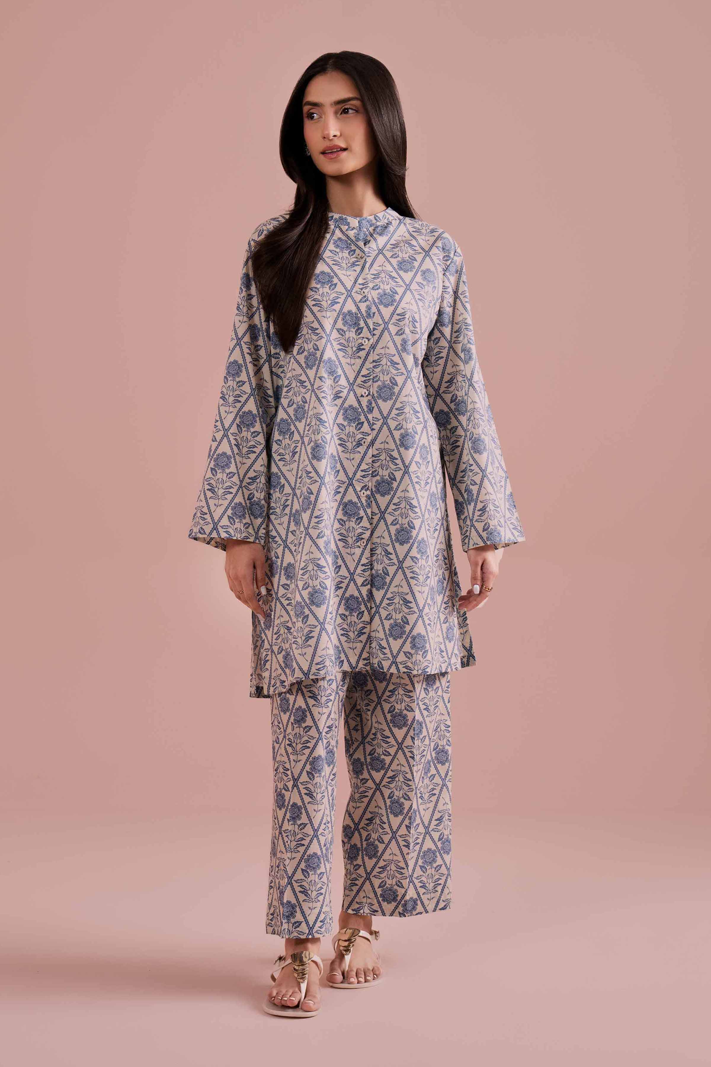 2 Piece - Printed Suit - PE26-178 White Cambric 2PC Printed READY TO WEAR