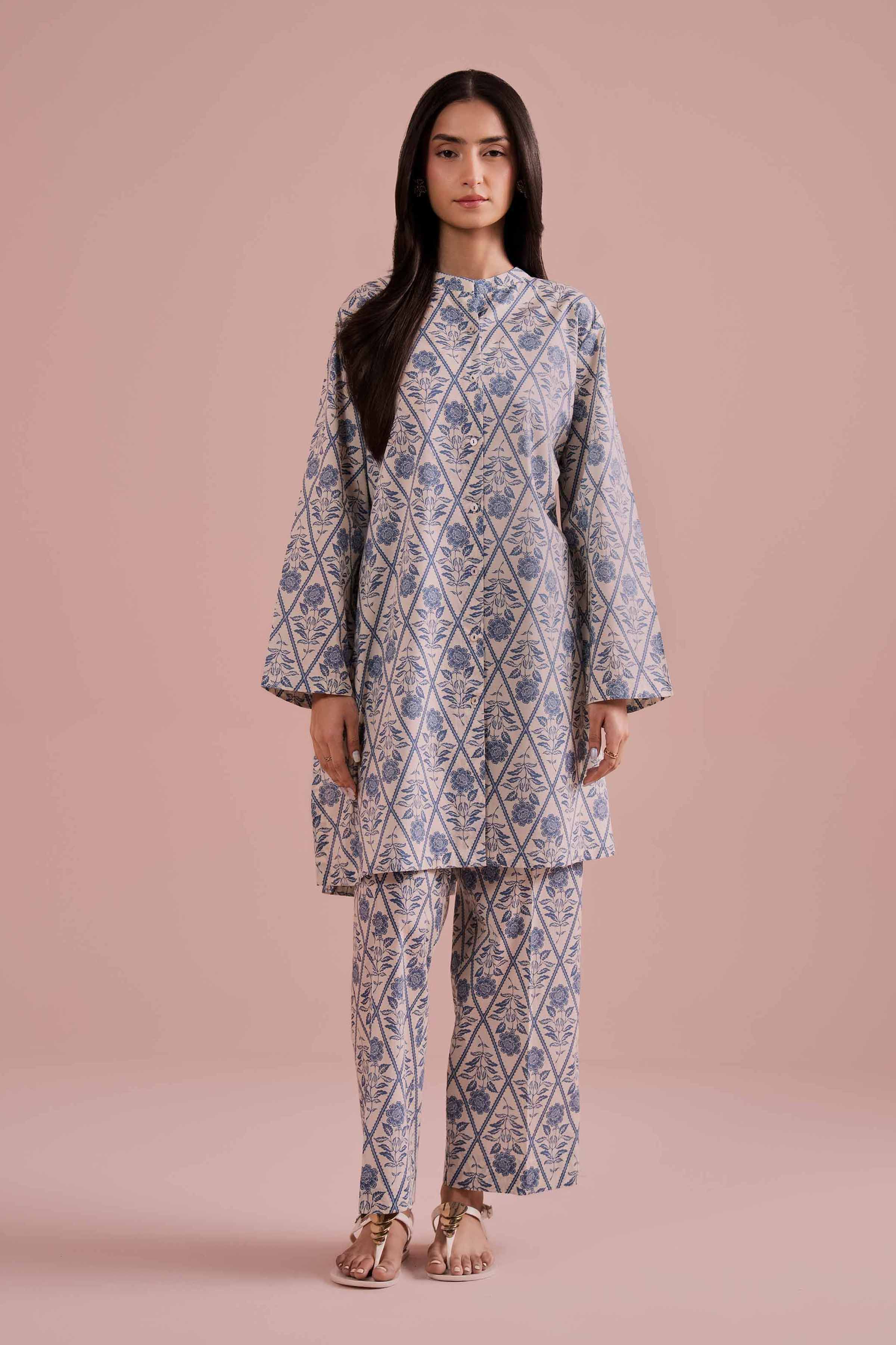 2 Piece - Printed Suit - PE26-178 White Cambric 2PC Printed READY TO WEAR