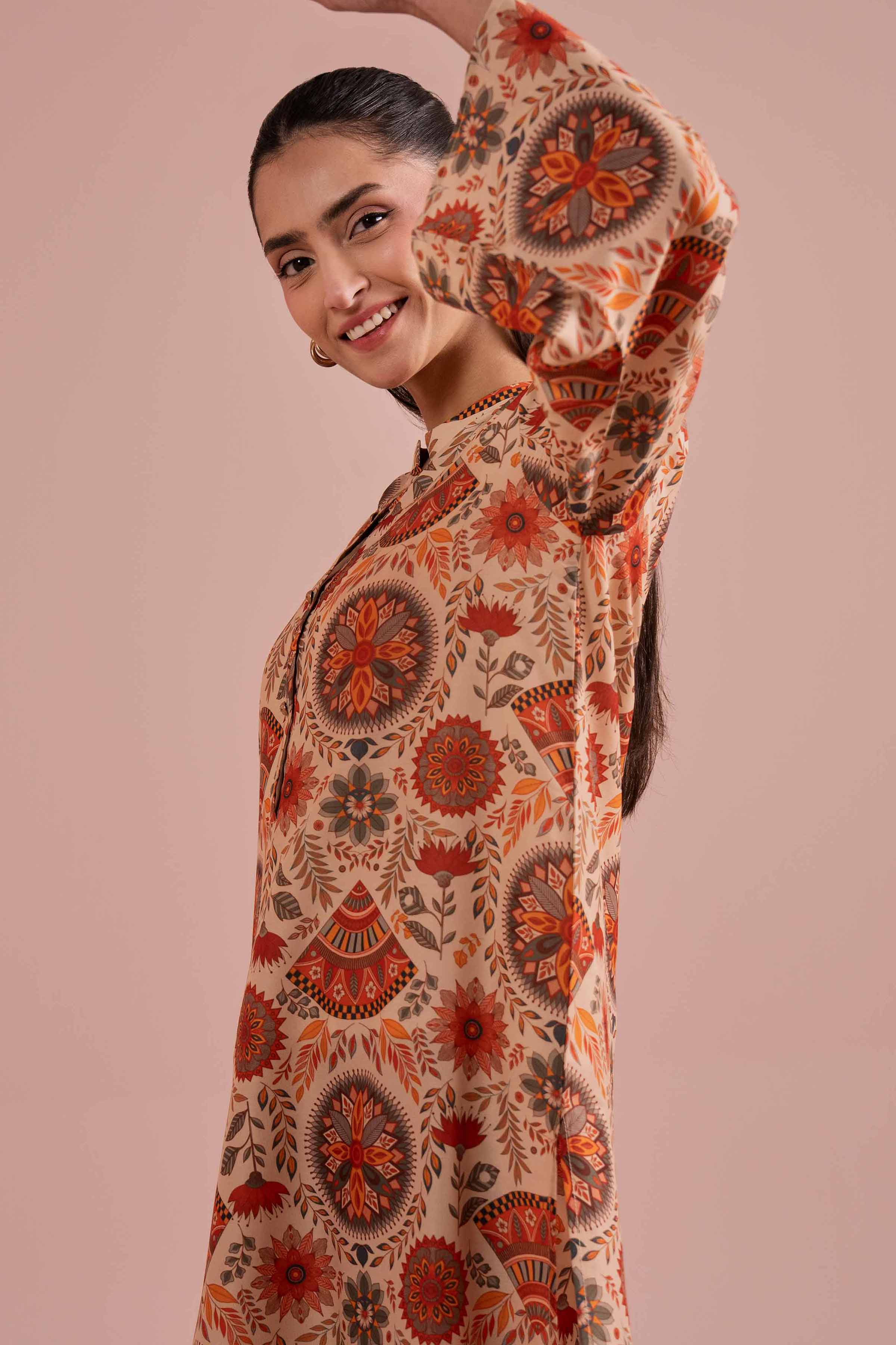 2 Piece - Printed Suit - PE26-18 NishatUAE Beige Lawn 2PC Printed Ready To Wear