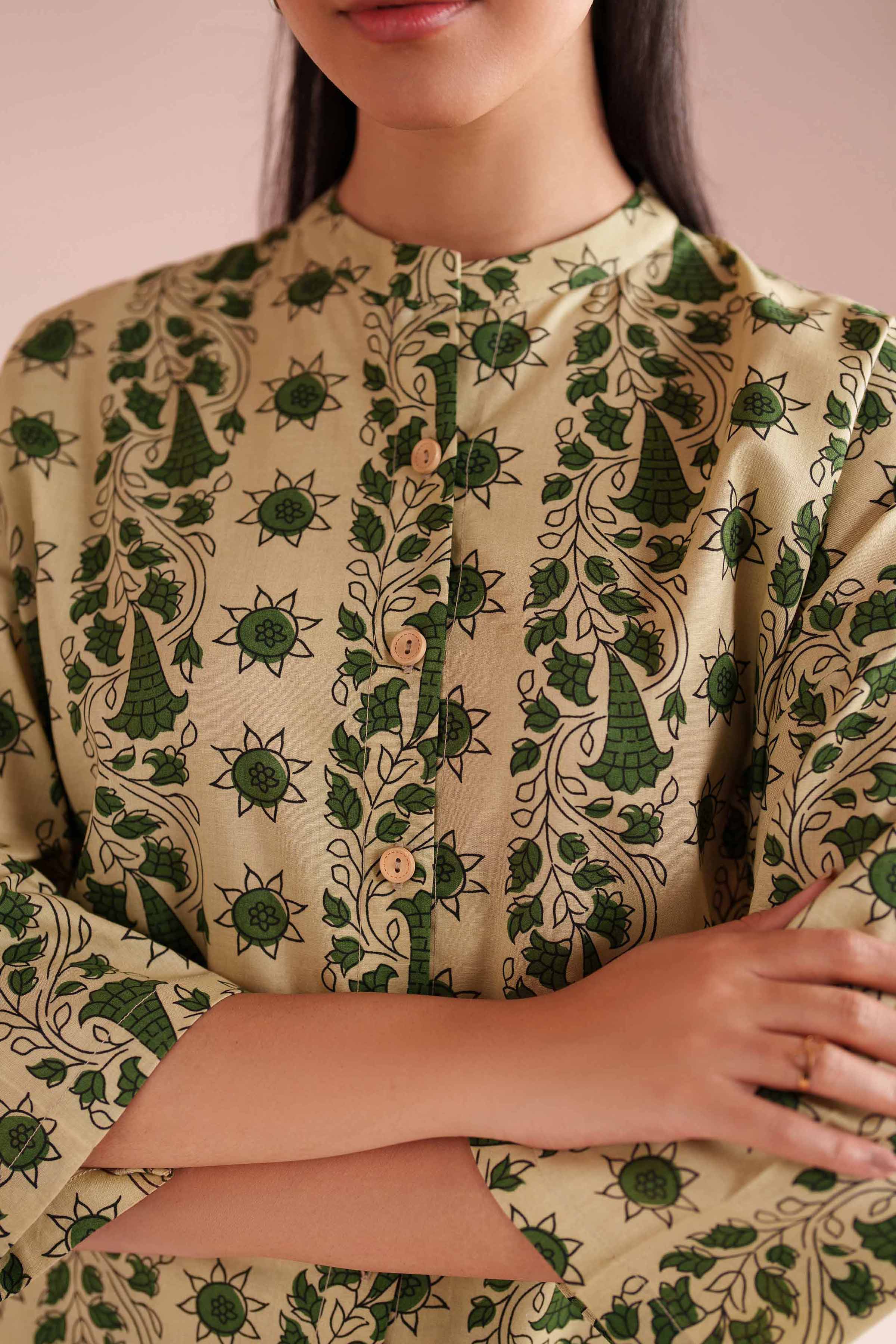 2 Piece - Printed Suit - PE26-181 Beige Cambric 2PC Printed READY TO WEAR