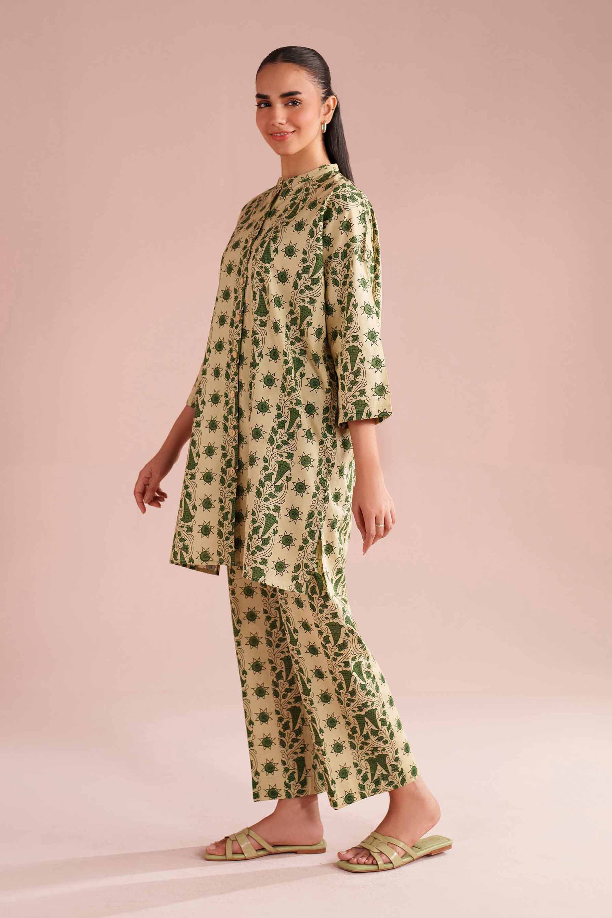 2 Piece - Printed Suit - PE26-181 Beige Cambric 2PC Printed READY TO WEAR