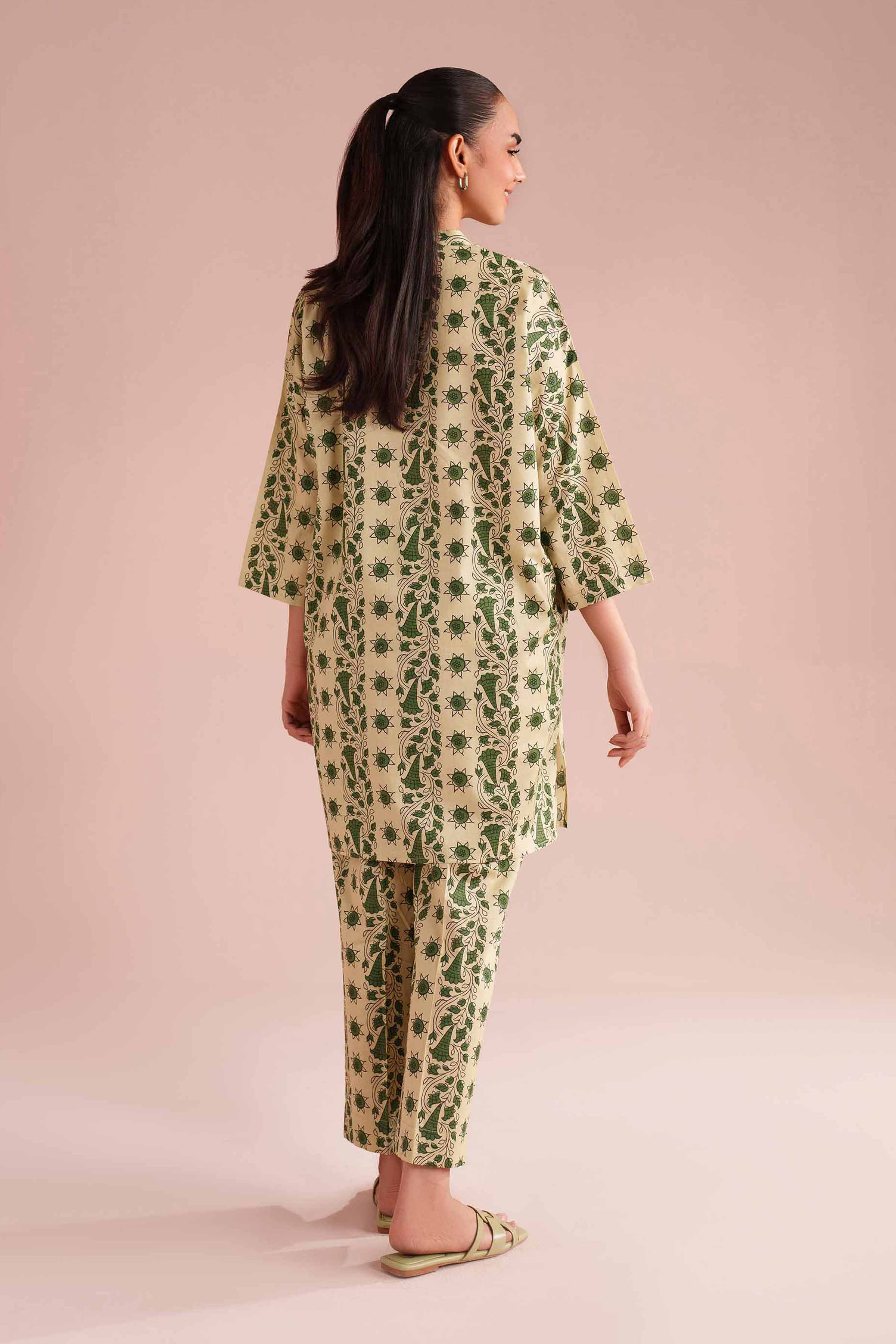 2 Piece - Printed Suit - PE26-181 Beige Cambric 2PC Printed READY TO WEAR