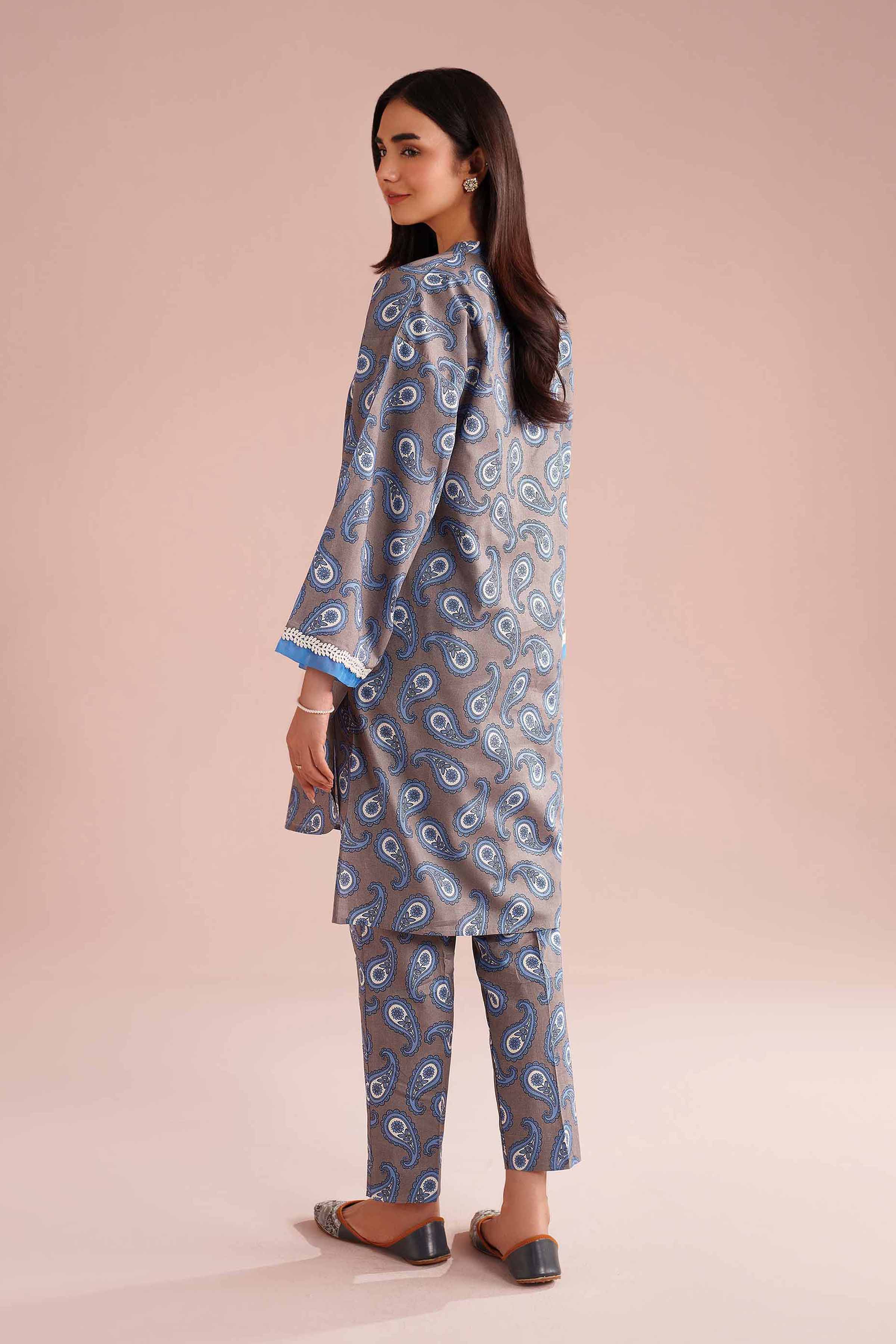 2 Piece - Printed Suit - PE26-182 Grey Cambric 2PC Printed READY TO WEAR