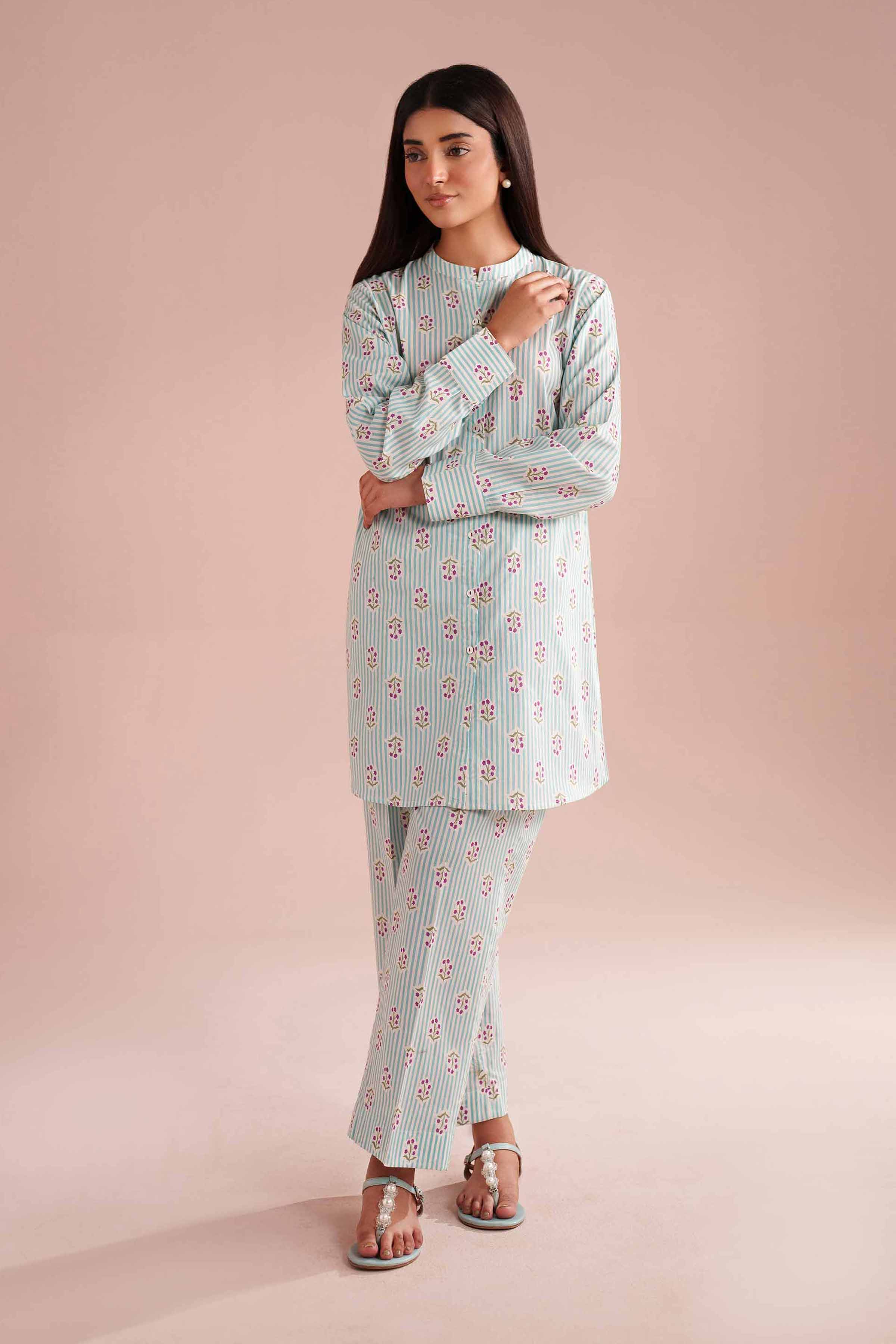 2 Piece - Printed Suit - PE26-183 White Cambric 2PC Printed READY TO WEAR