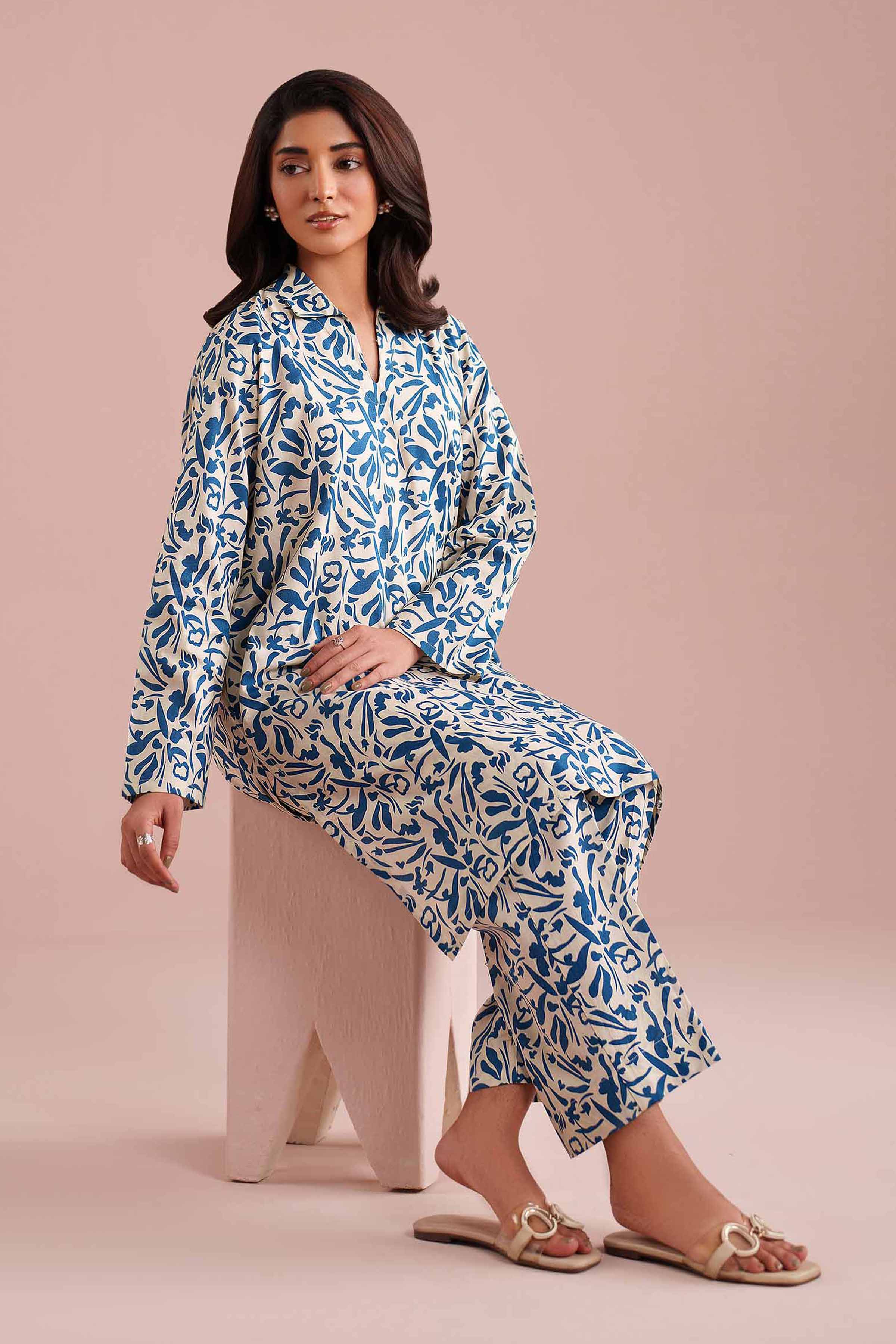 2 Piece - Printed Suit - PE26-184 White Cambric 2PC Printed READY TO WEAR