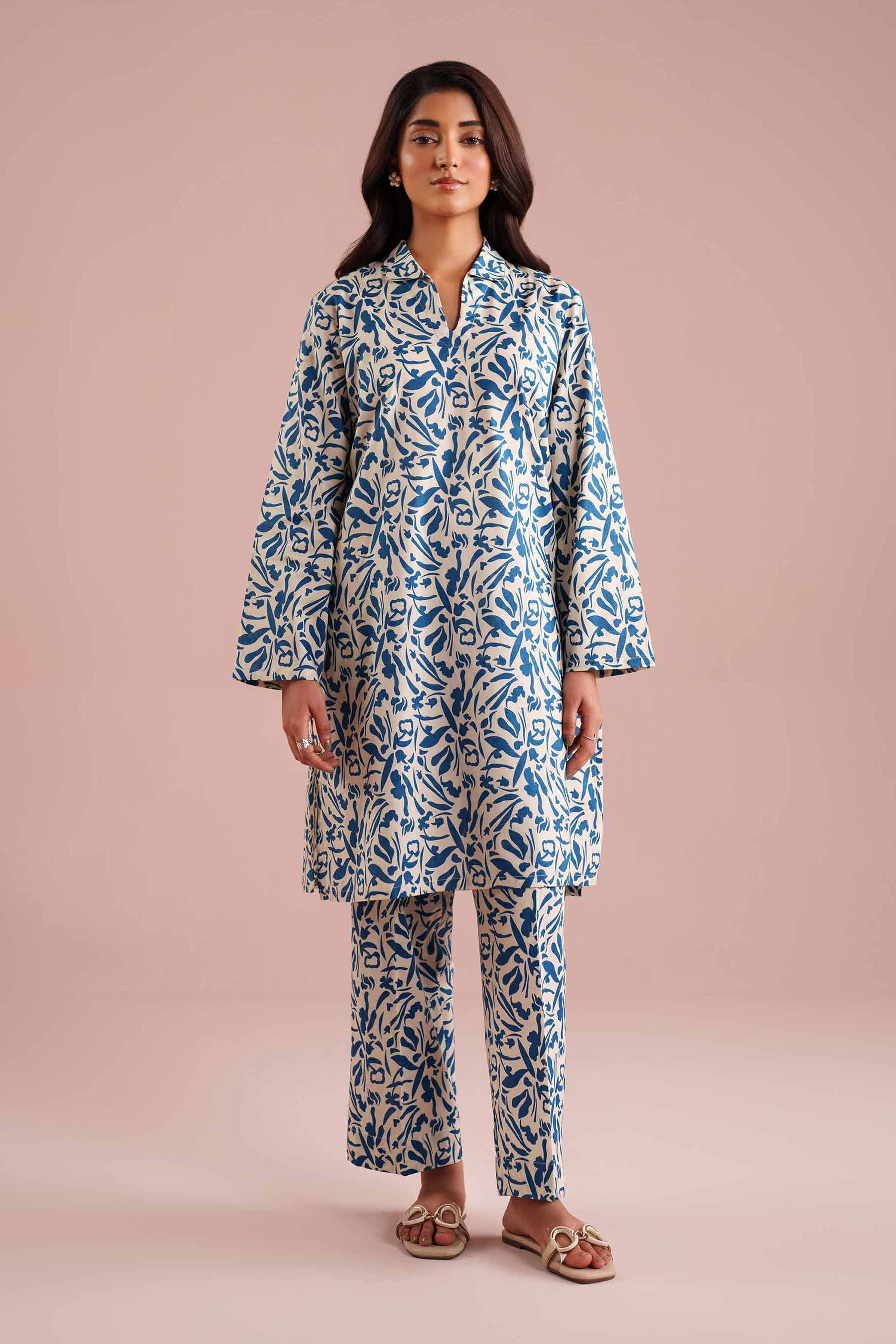 2 Piece - Printed Suit - PE26-184 White Cambric 2PC Printed READY TO WEAR