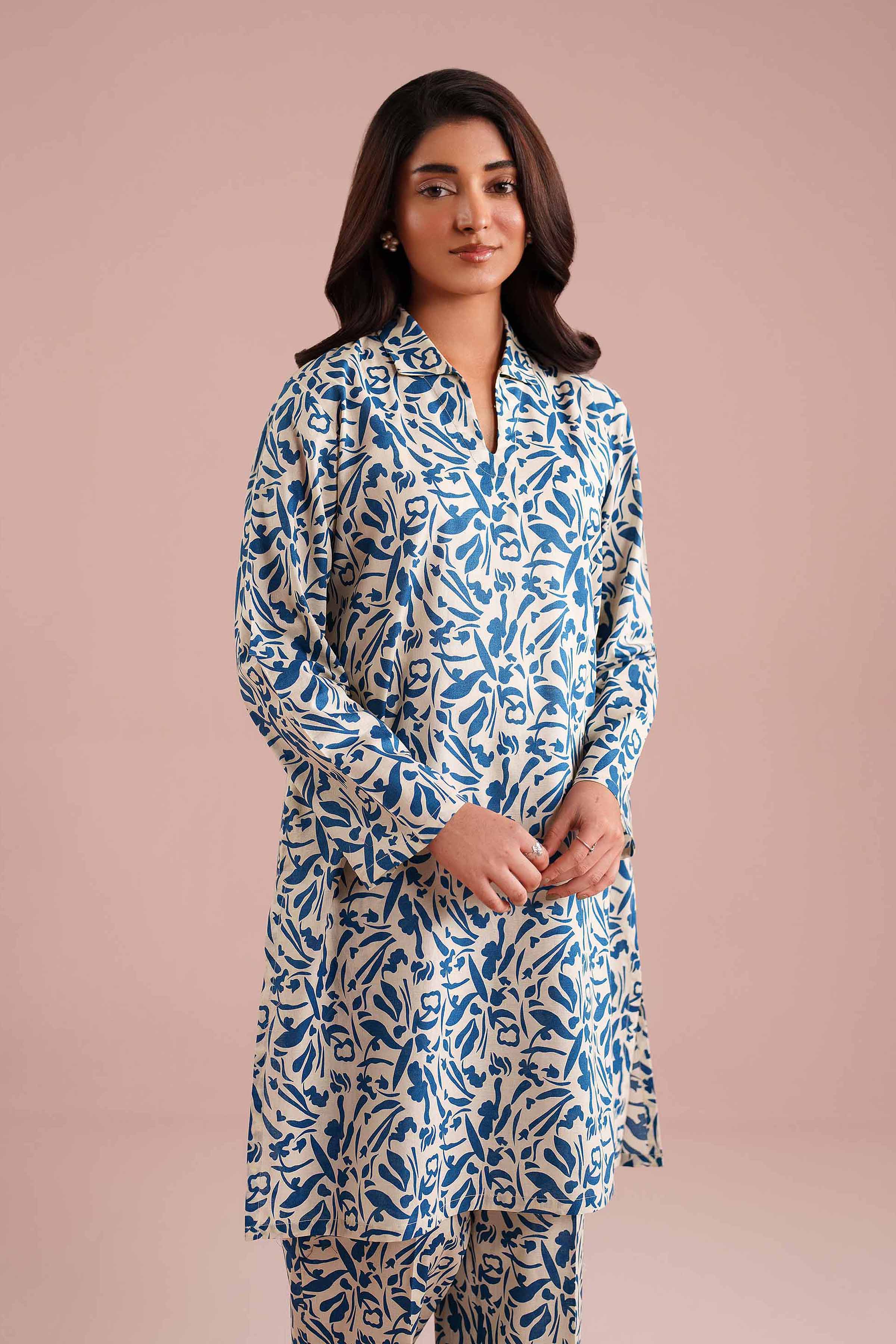 2 Piece - Printed Suit - PE26-184 White Cambric 2PC Printed READY TO WEAR