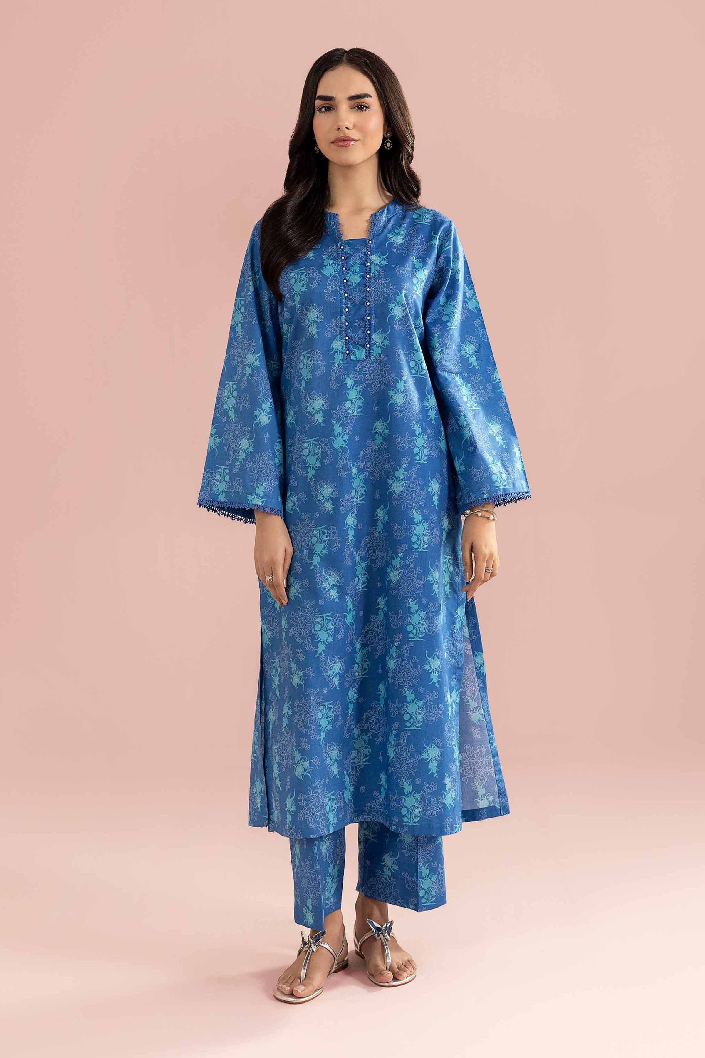 2 Piece - Printed Suit - PE26-185 Blue Cambric 2PC Printed READY TO WEAR