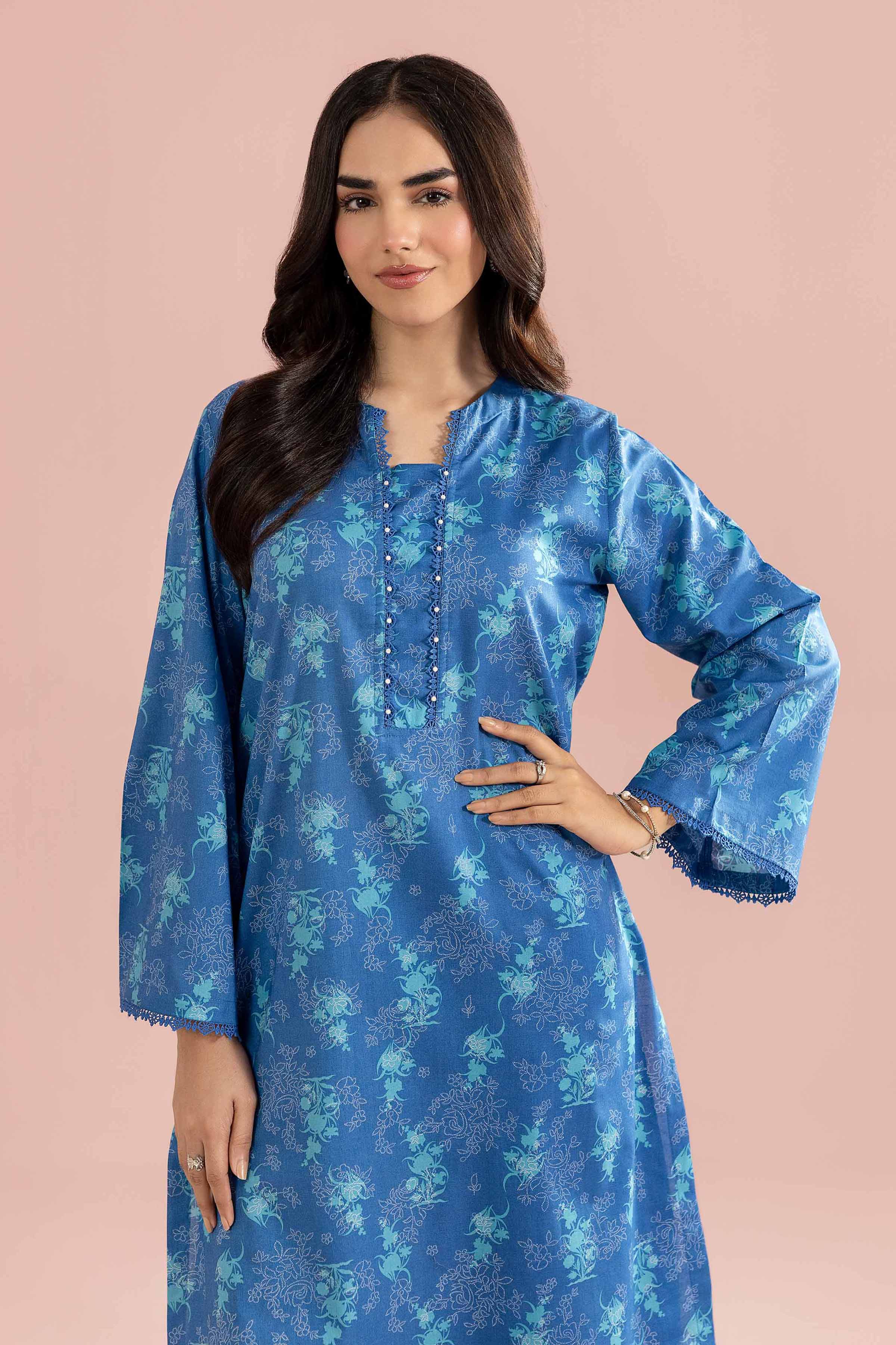 2 Piece - Printed Suit - PE26-185 Blue Cambric 2PC Printed READY TO WEAR