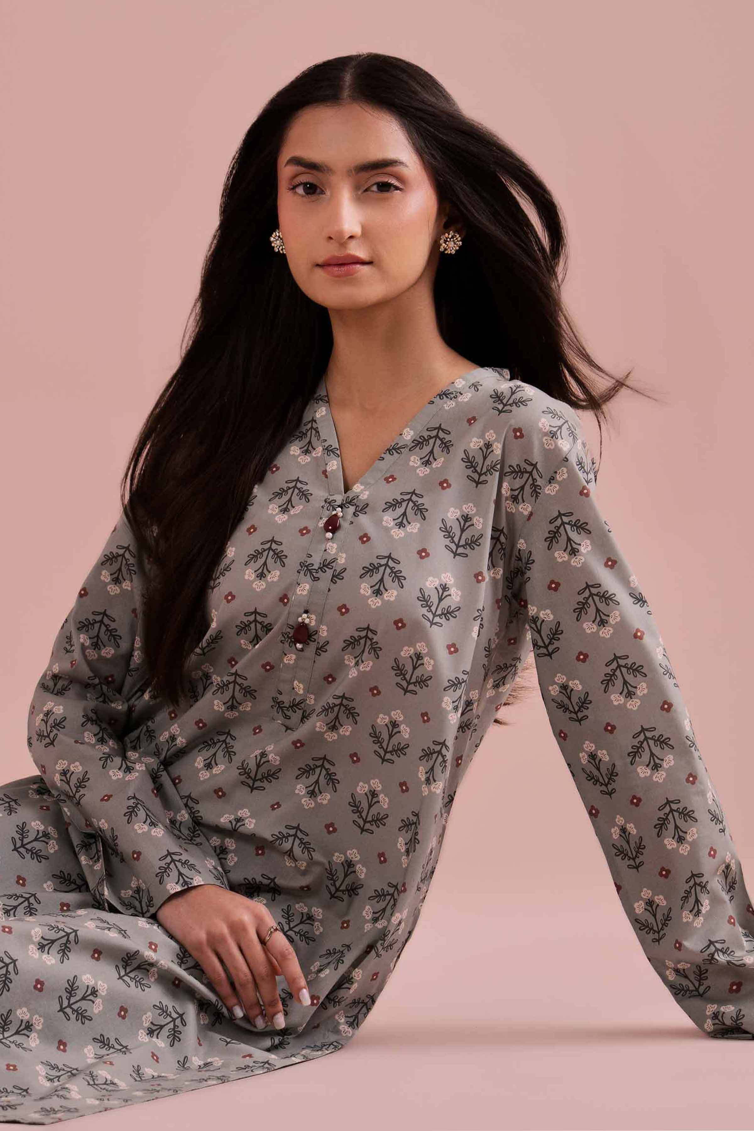 2 Piece - Printed Suit - PE26-187 Green Cambric 2PC Printed READY TO WEAR