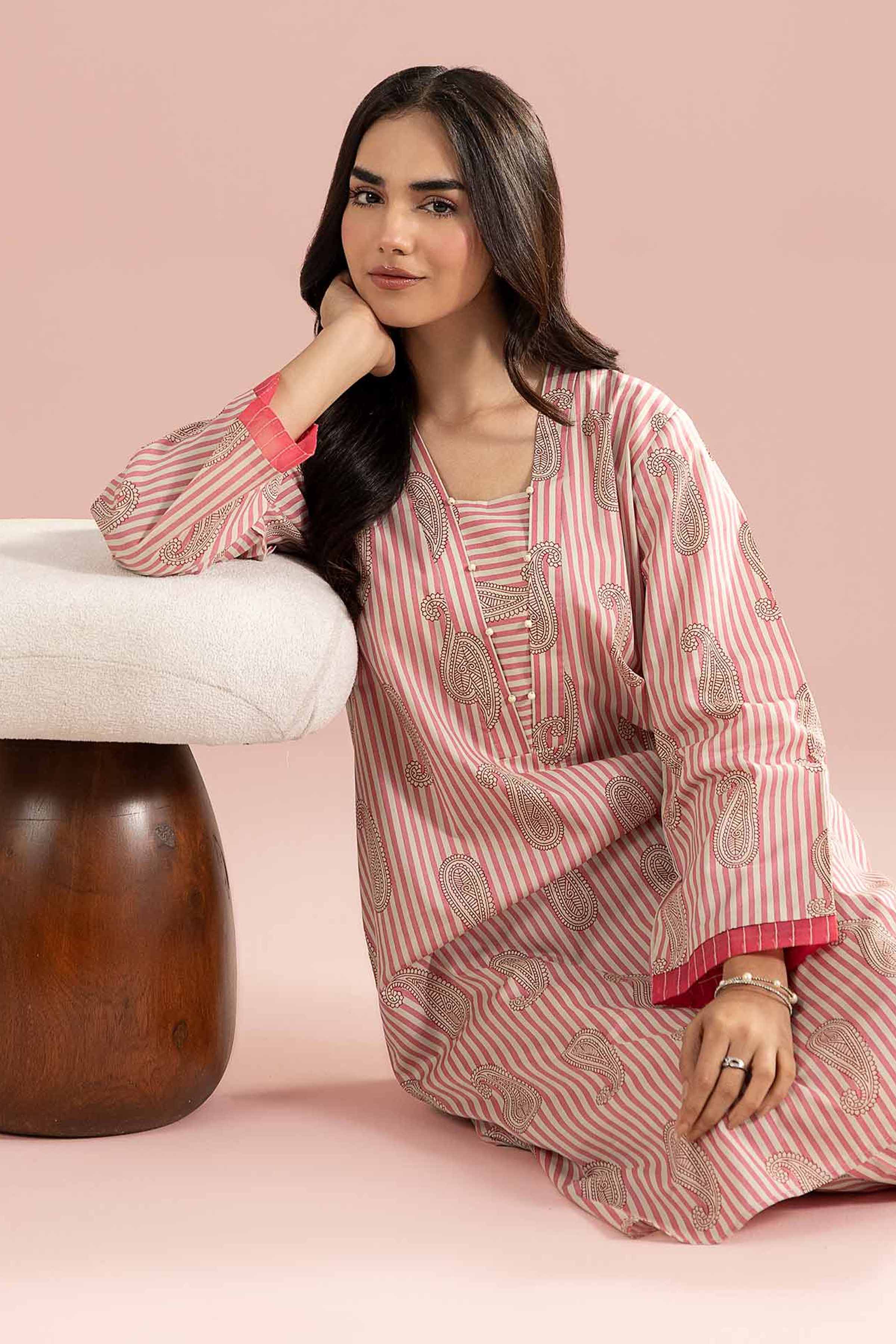 2 Piece - Printed Suit - PE26-188 Pink Cambric 2PC Printed READY TO WEAR