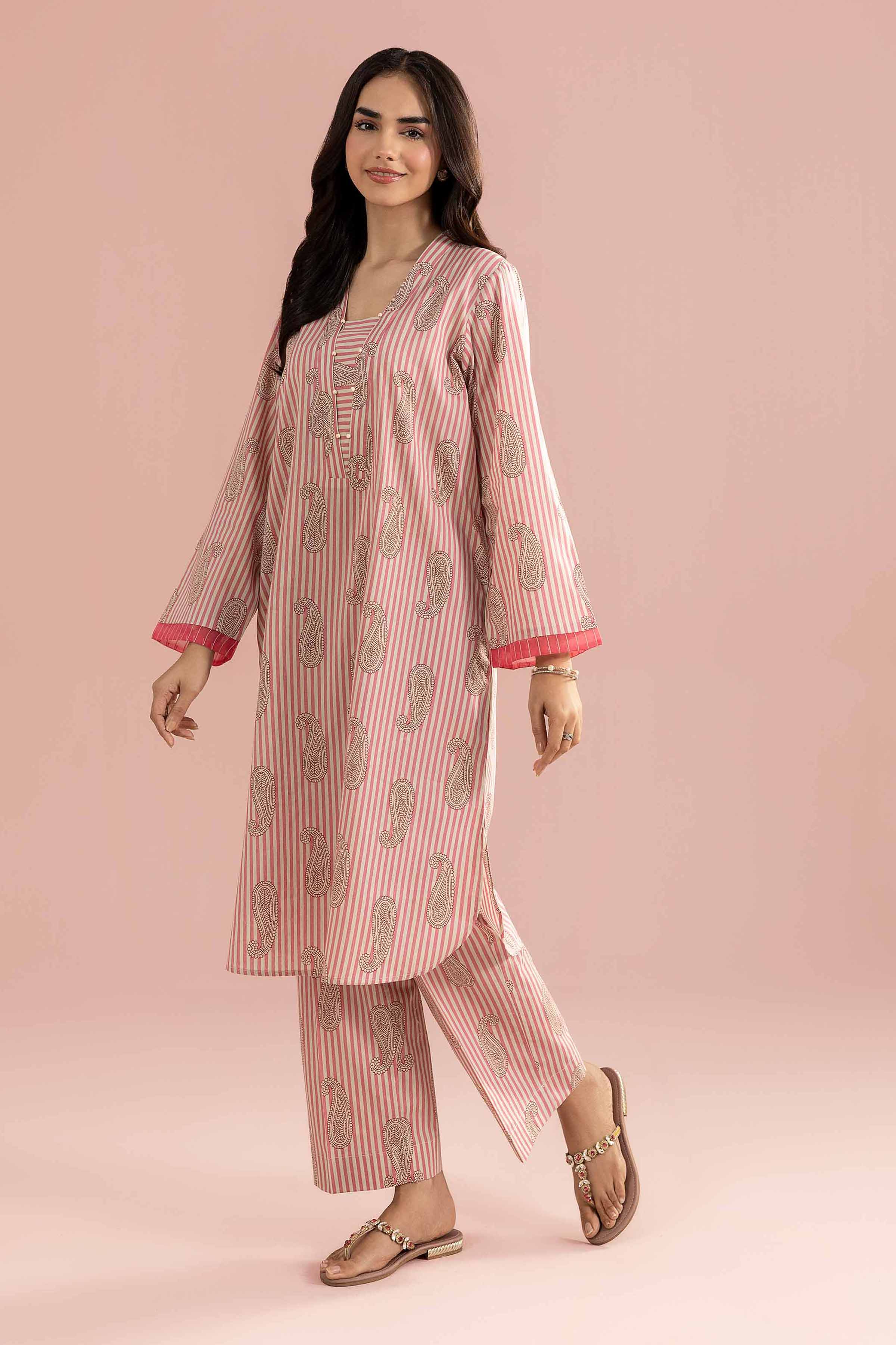 2 Piece - Printed Suit - PE26-188 Pink Cambric 2PC Printed READY TO WEAR